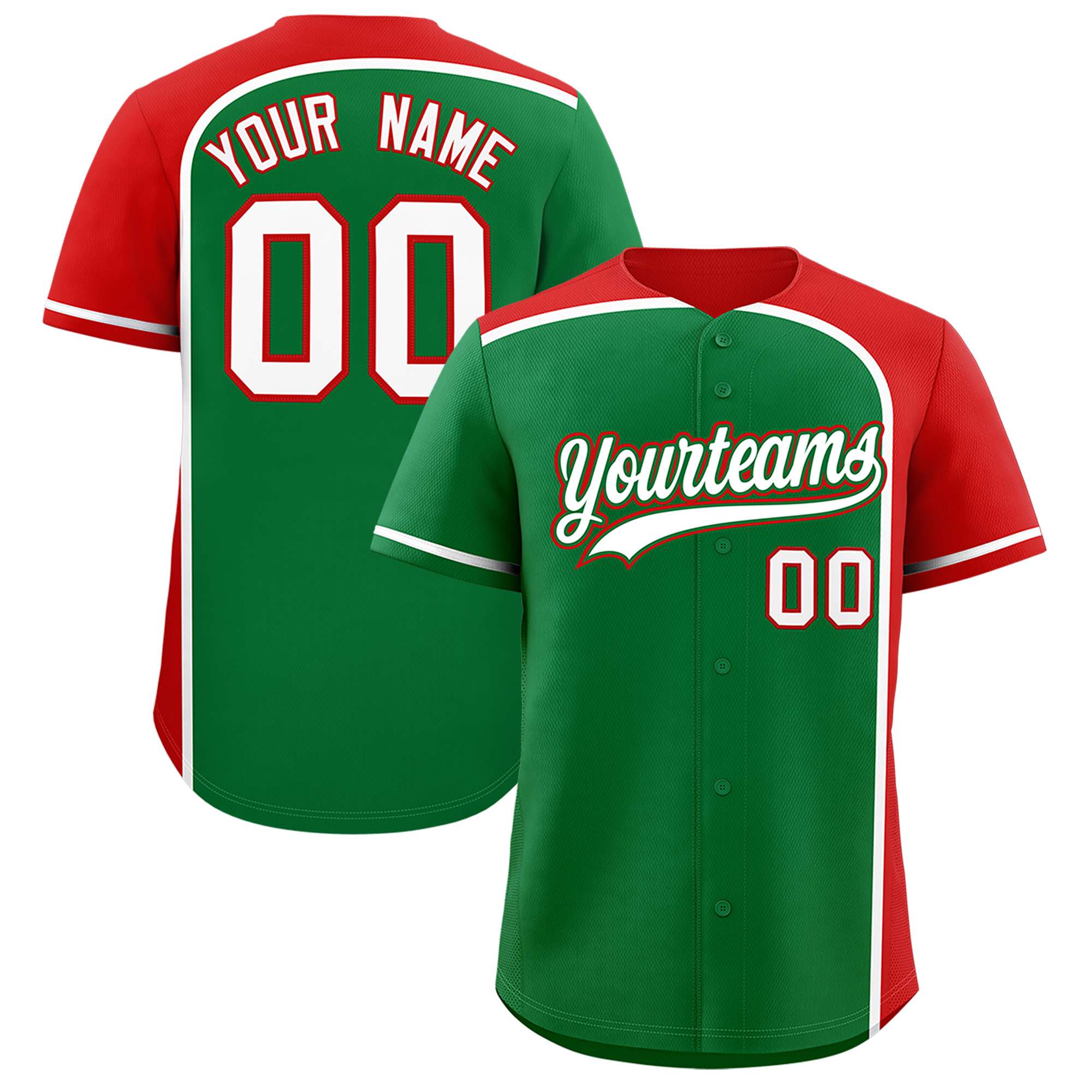 Custom Kelly Green Red Personalized Color Block Authentic Baseball jersey