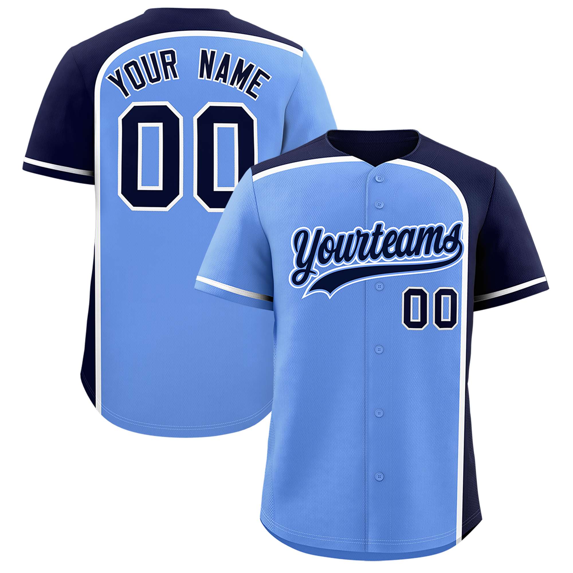 Custom Light Blue Navy Personalized Color Block Authentic Baseball jersey