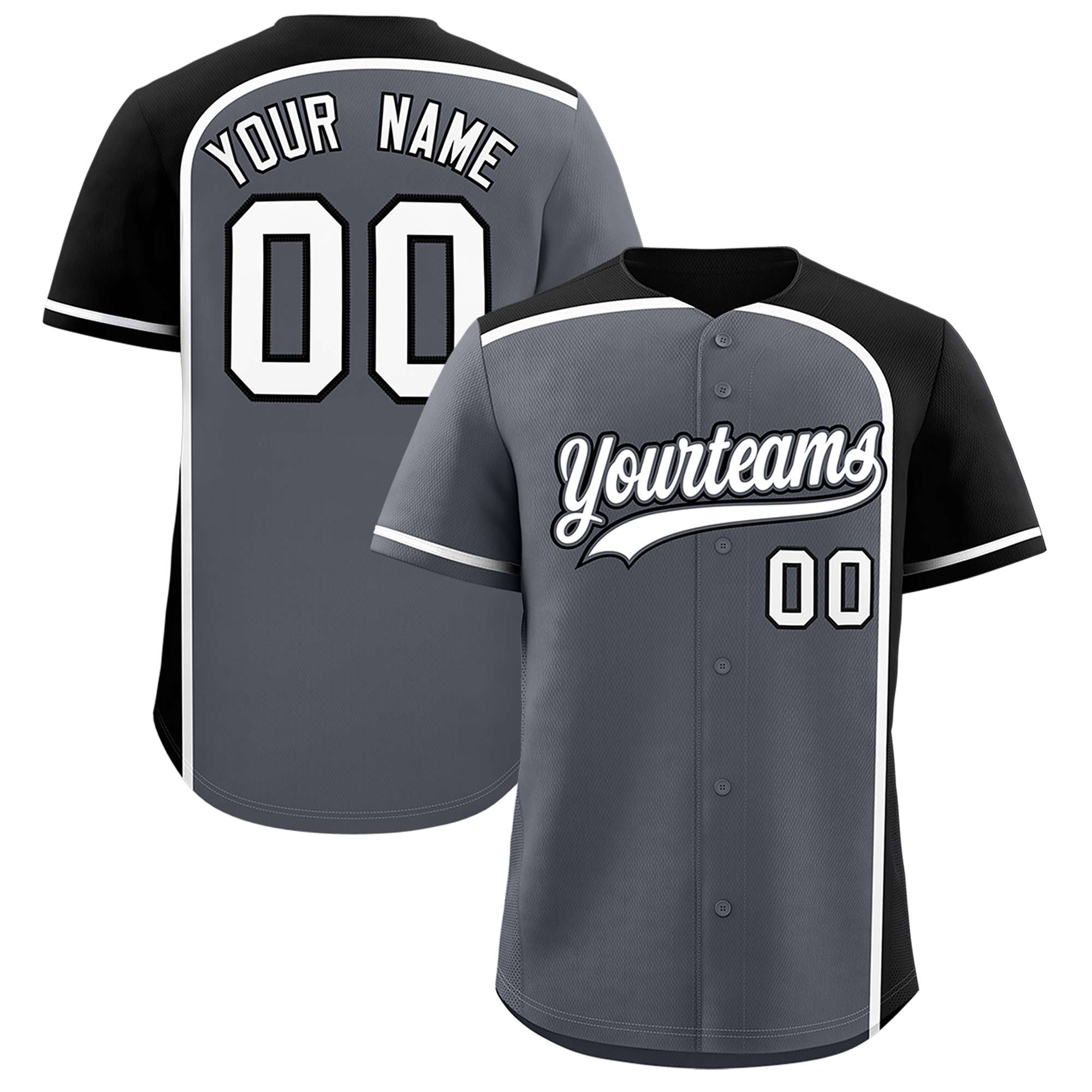 Custom Gray Black Personalized Color Block Authentic Baseball jersey