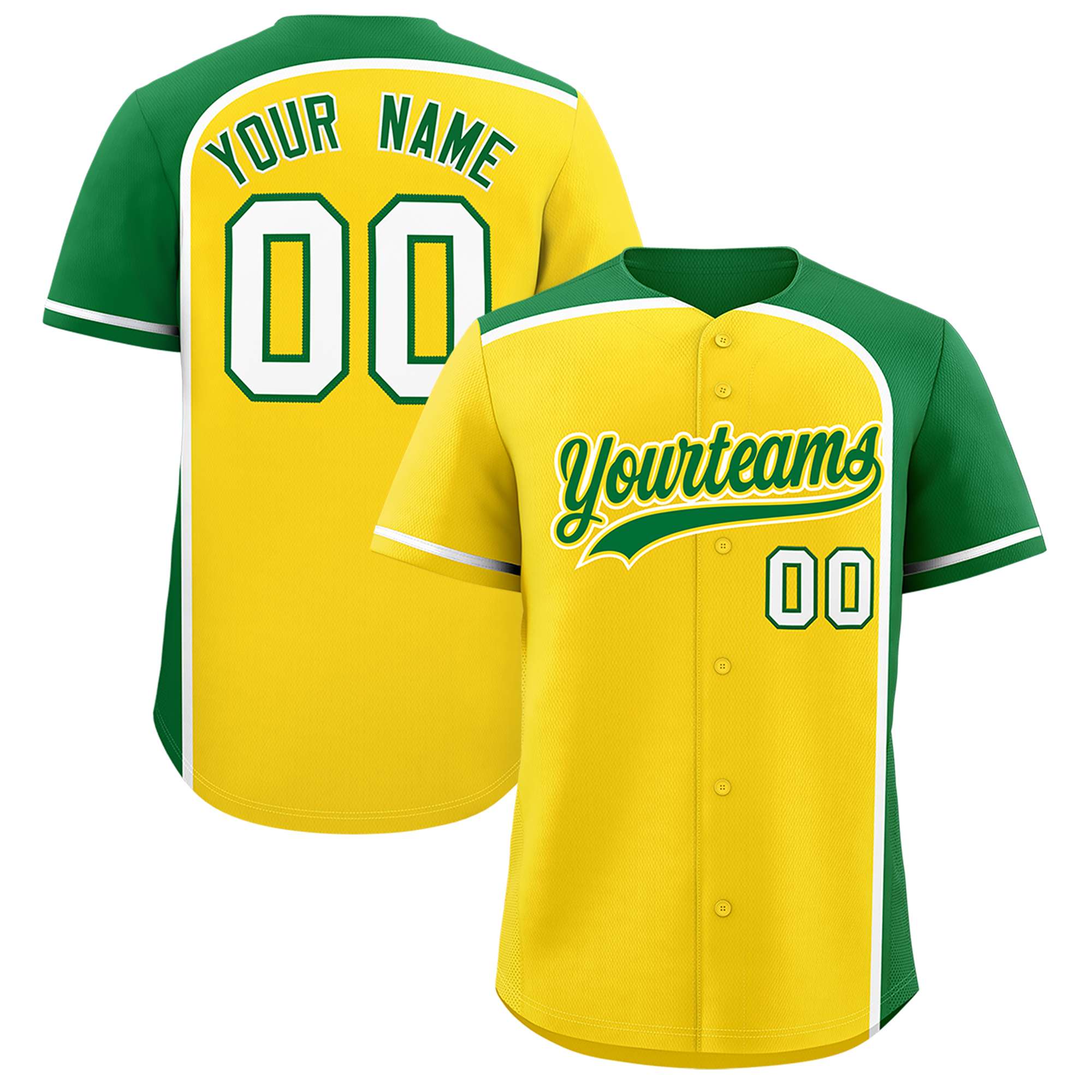 Custom Gold Kelly Green Personalized Color Block Authentic Baseball jersey