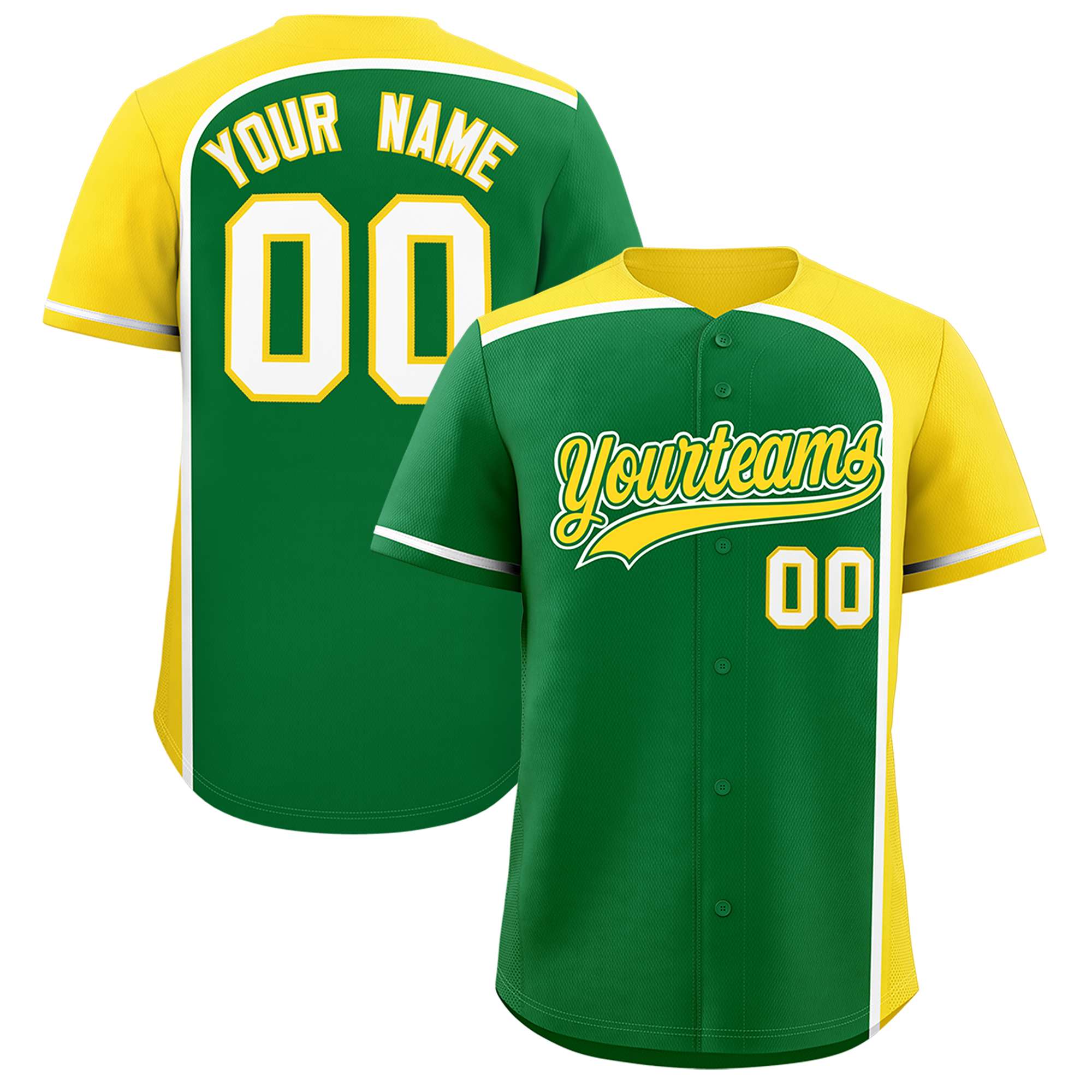 Custom Kelly Green Gold Personalized Color Block Authentic Baseball jersey