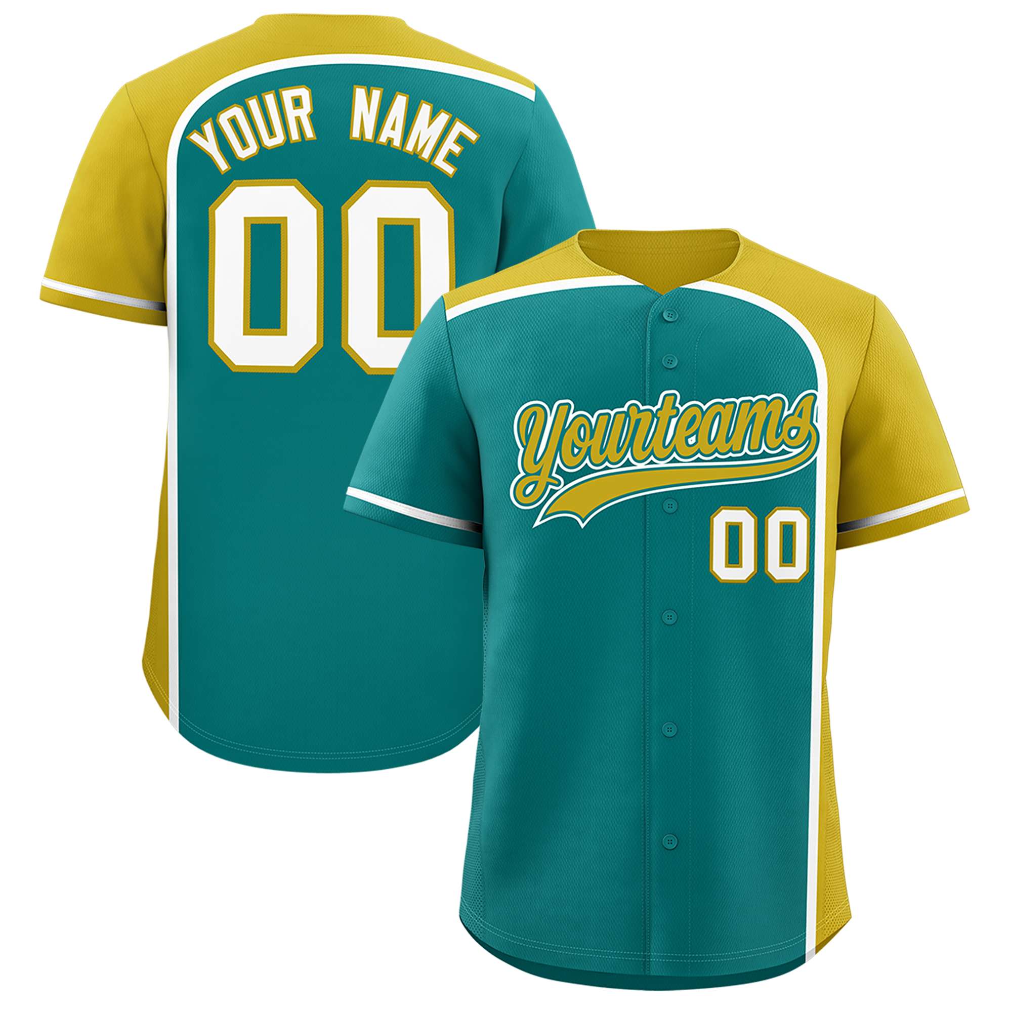 Custom Aqua Old Gold Personalized Color Block Authentic Baseball jersey