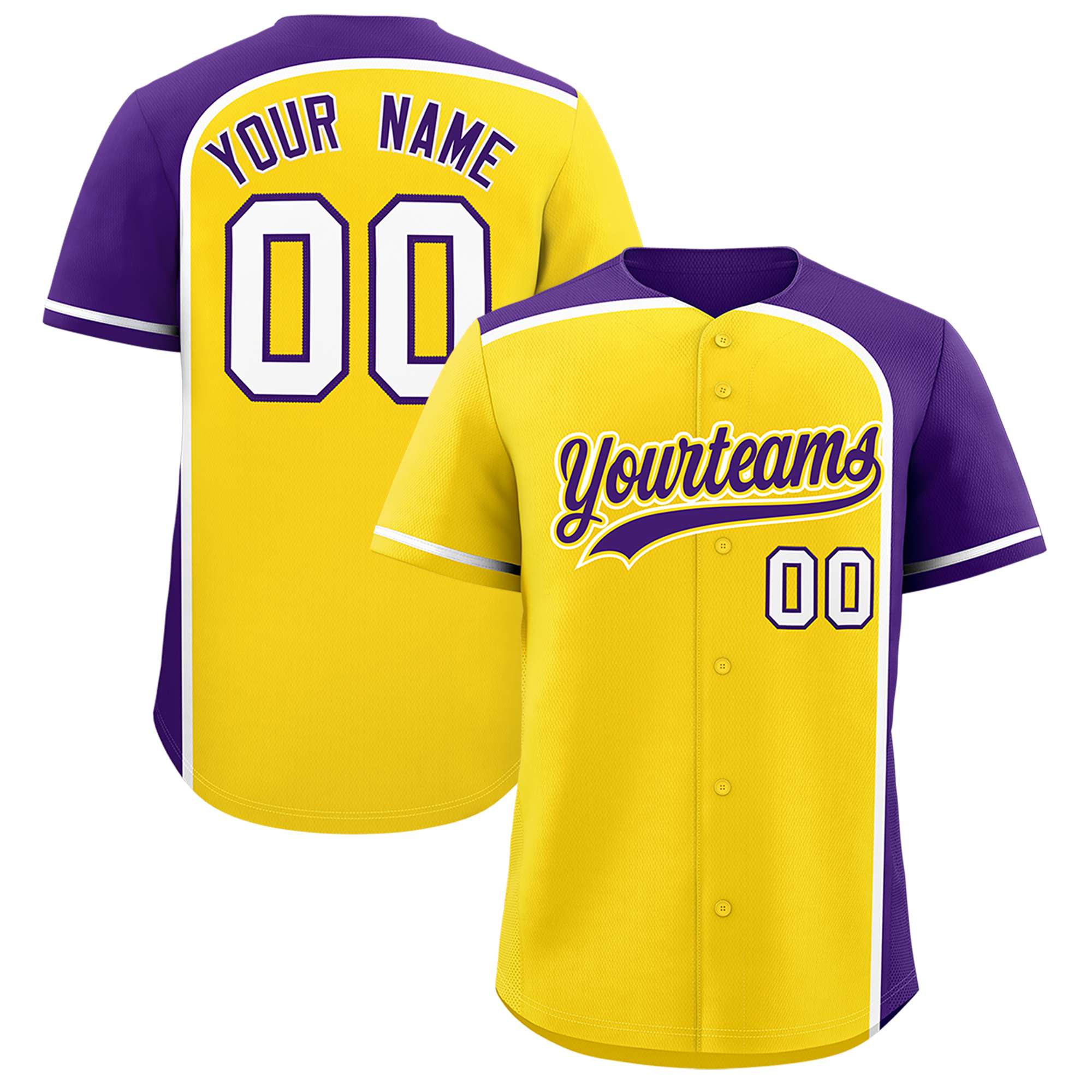 Custom Gold Purple Personalized Color Block Authentic Baseball jersey