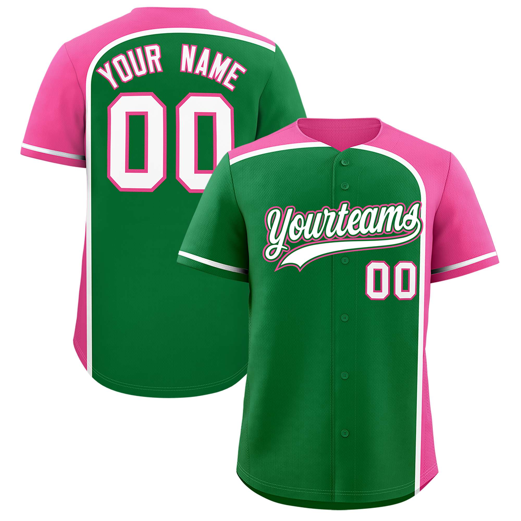 Custom Kelly Green Pink Personalized Color Block Authentic Baseball jersey