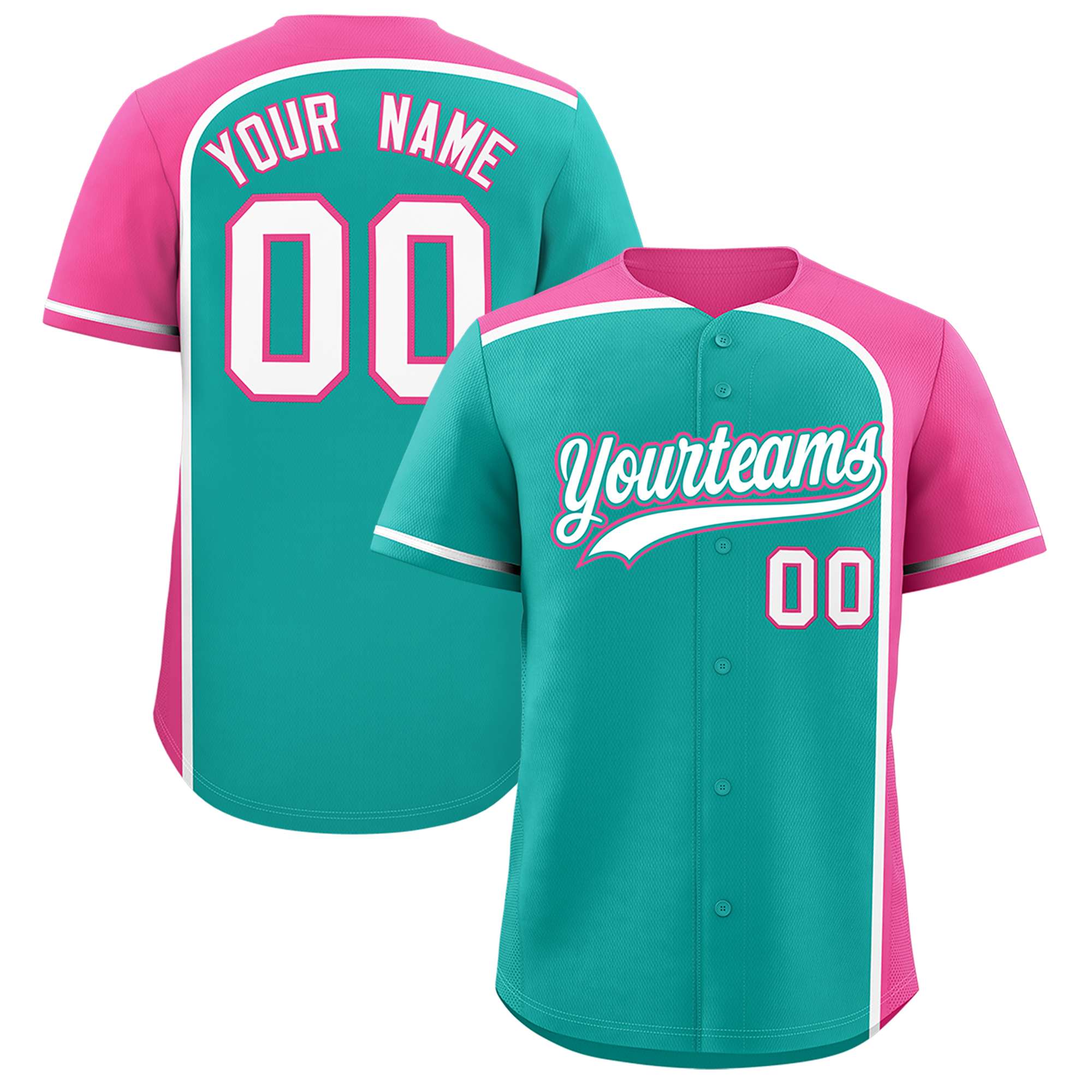 Custom Aqua Pink Personalized Color Block Authentic Baseball jersey