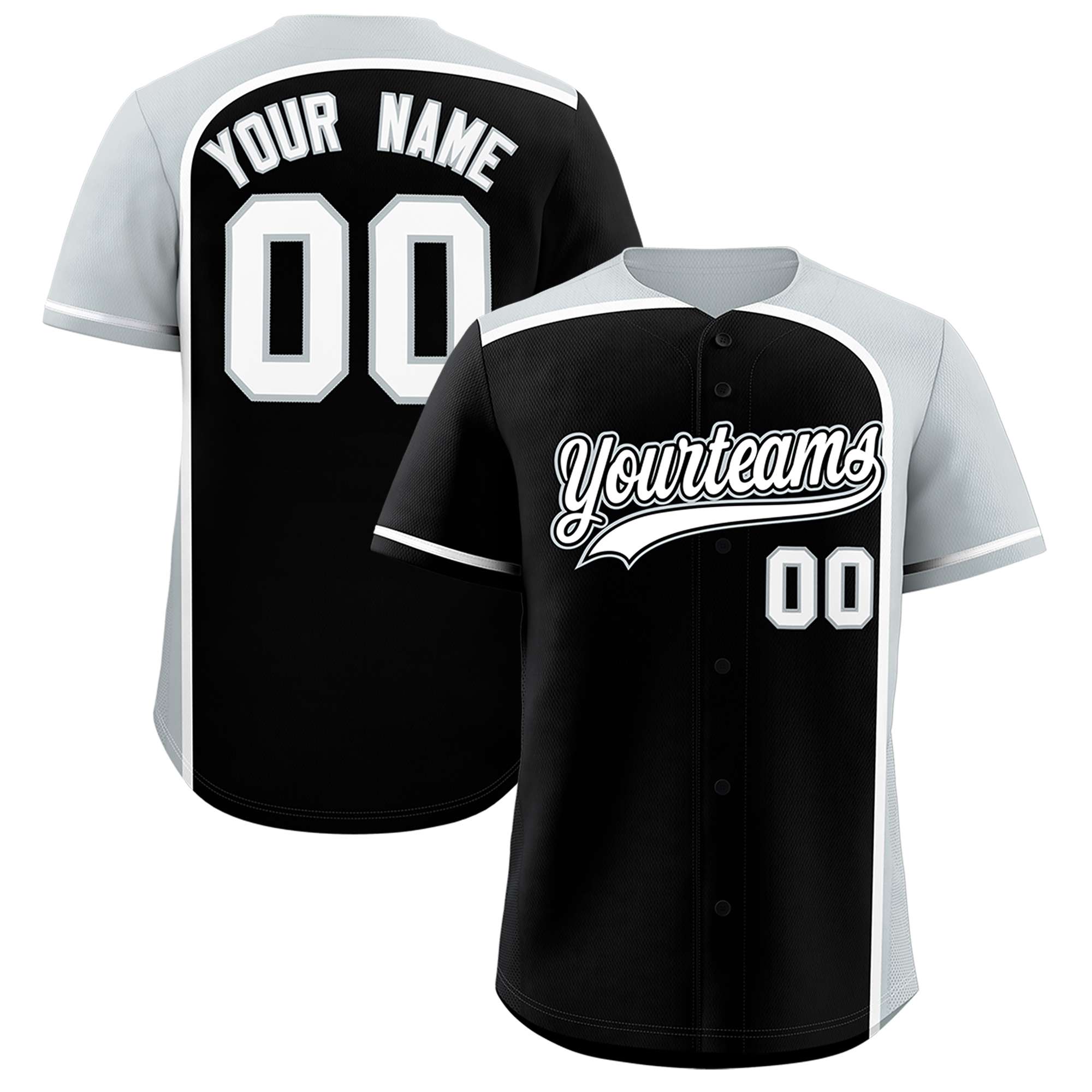 Custom Black Silver Personalized Color Block Authentic Baseball jersey