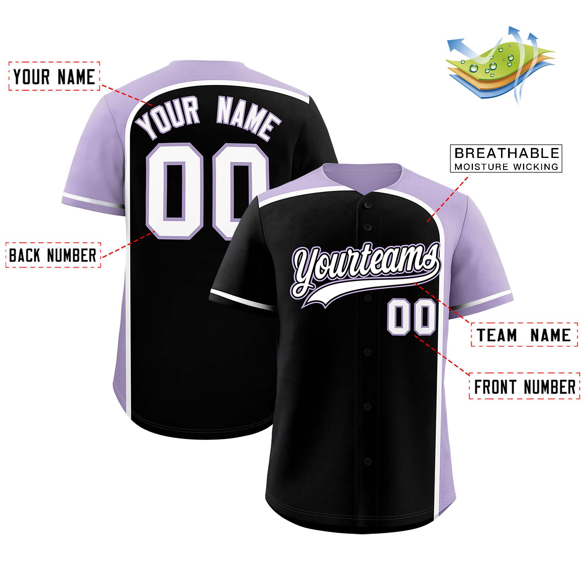 Custom Black Light Purple Personalized Color Block Authentic Baseball jersey