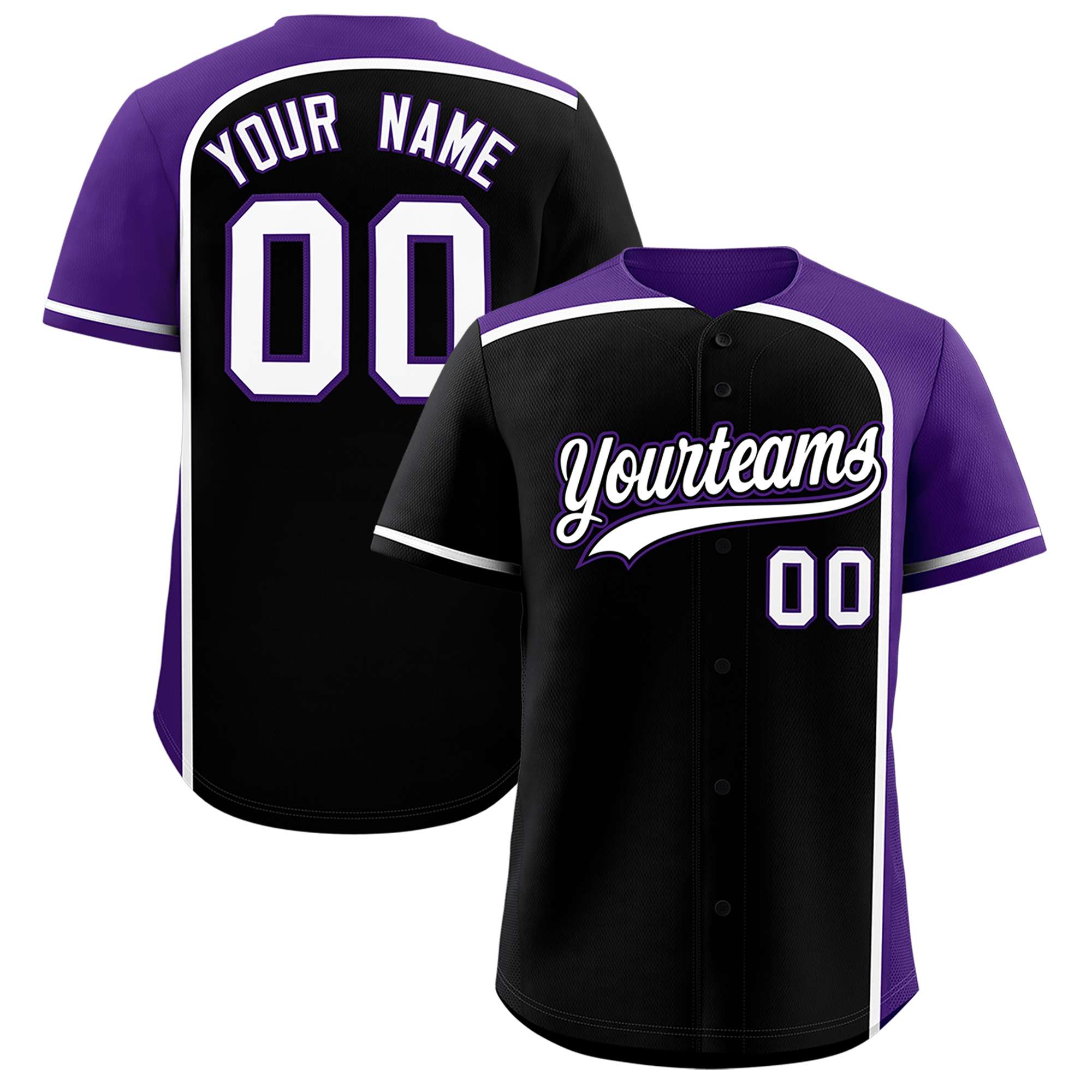 Custom Black Purple Personalized Color Block Authentic Baseball jersey