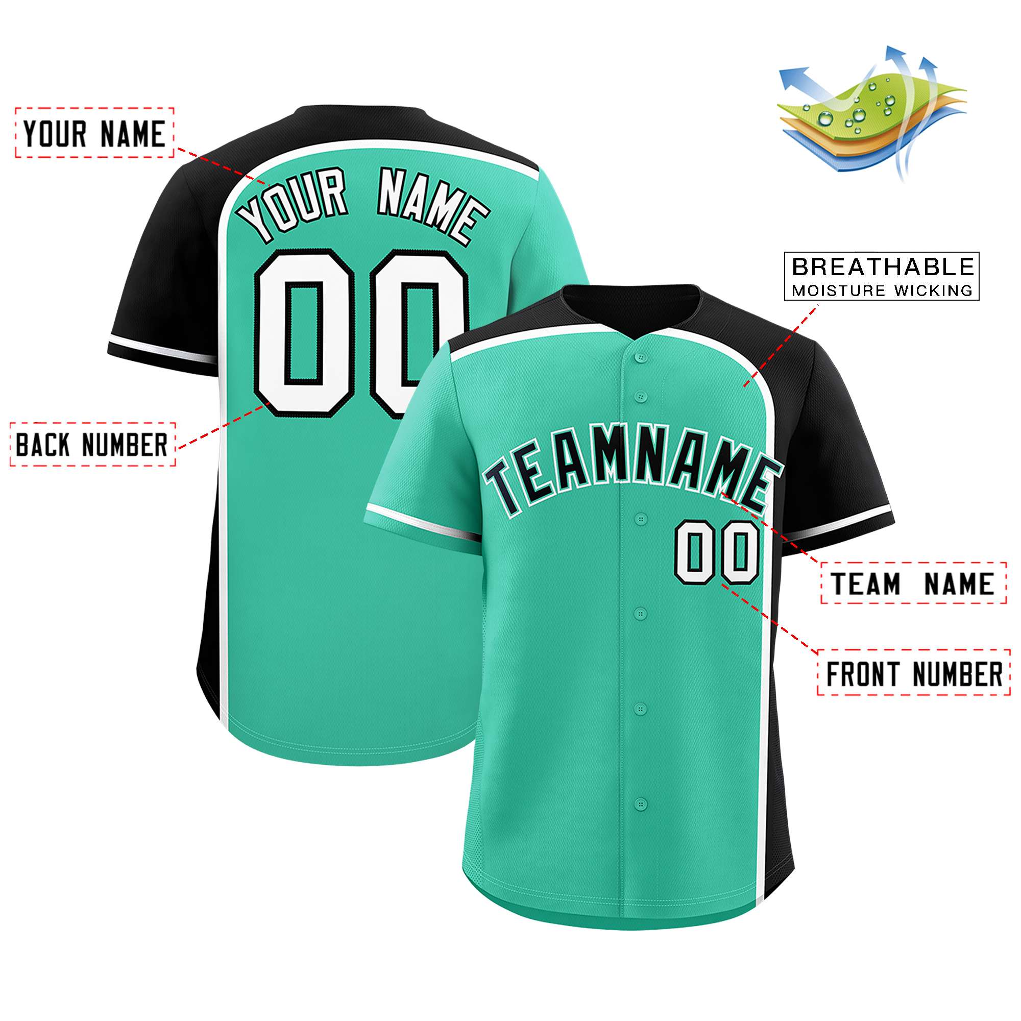 Custom Bright Green Black Personalized Color Block Authentic Baseball jersey