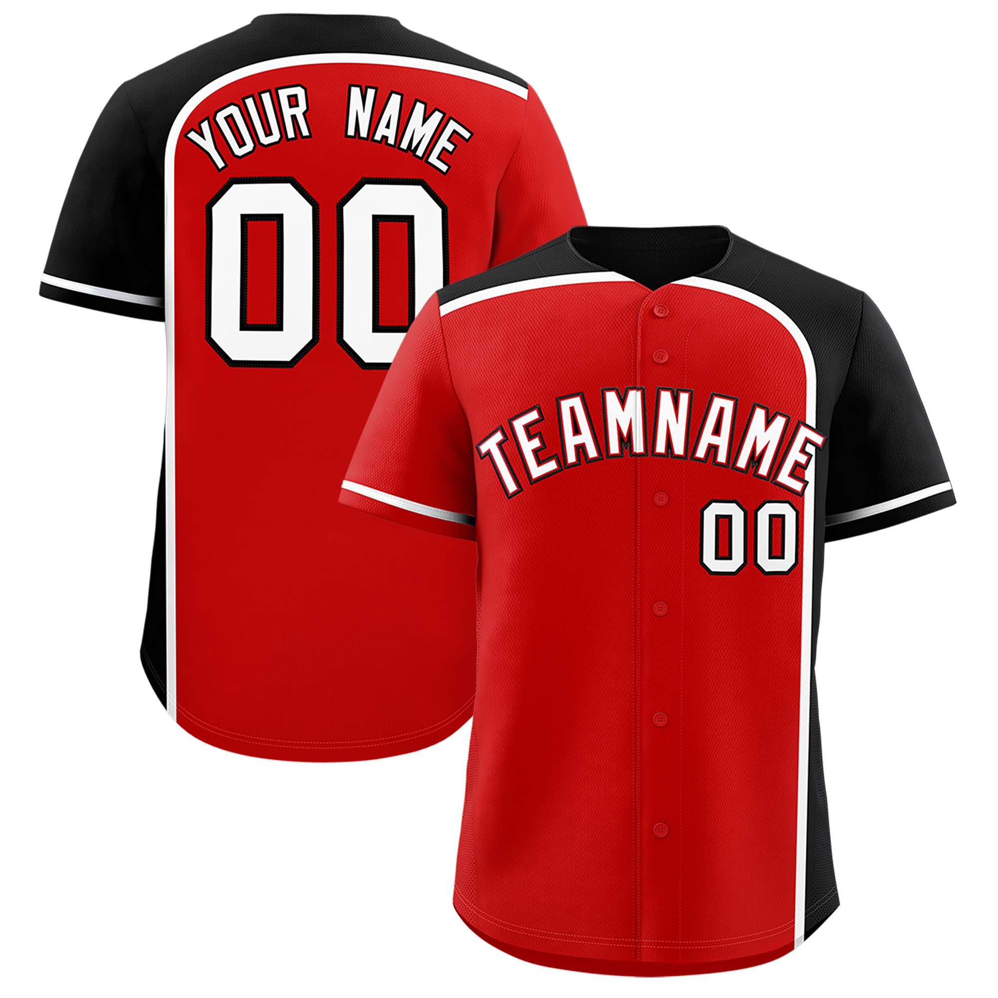 Custom Red Black Personalized Color Block Authentic Baseball jersey