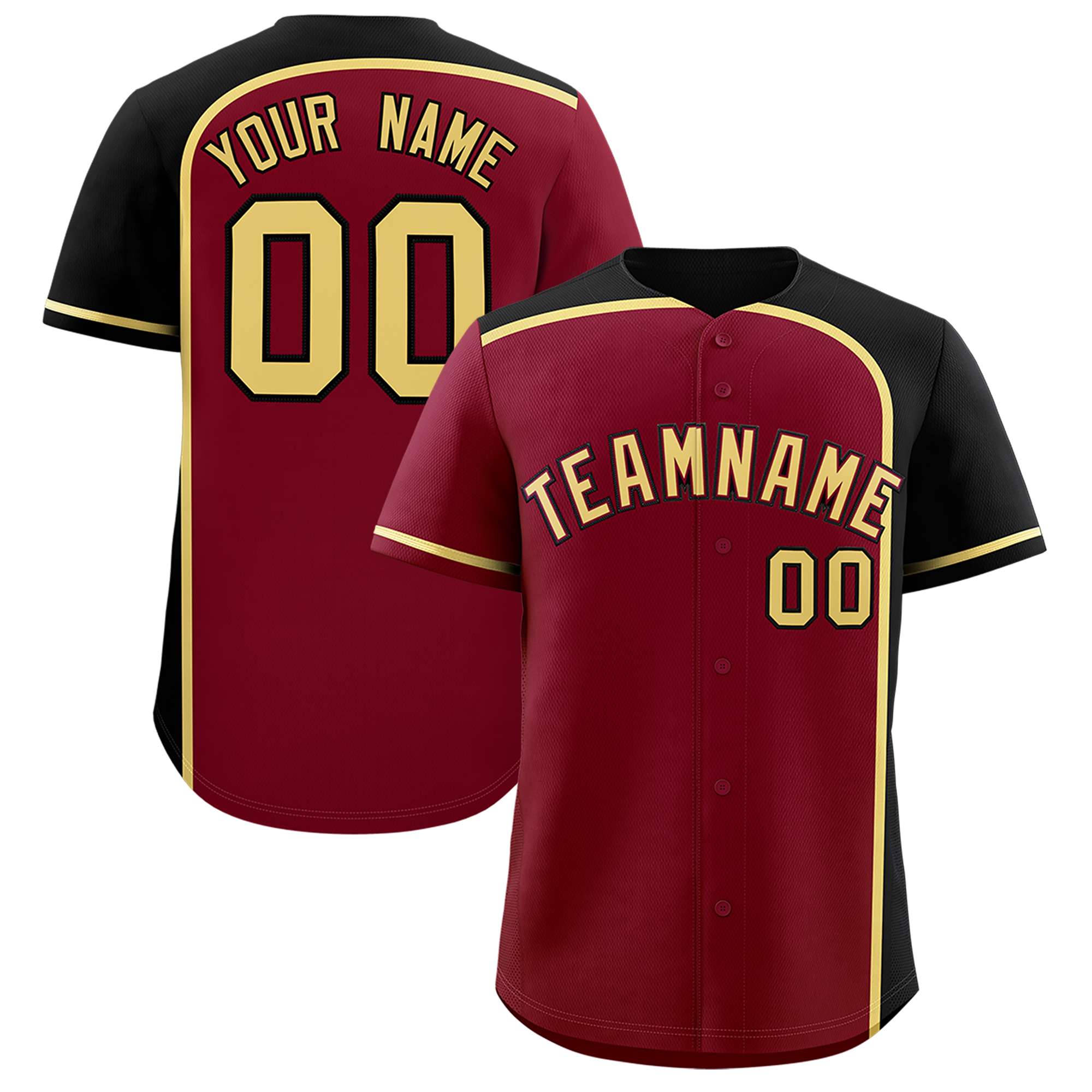 Custom Crimson Black Personalized Color Block Authentic Baseball jersey