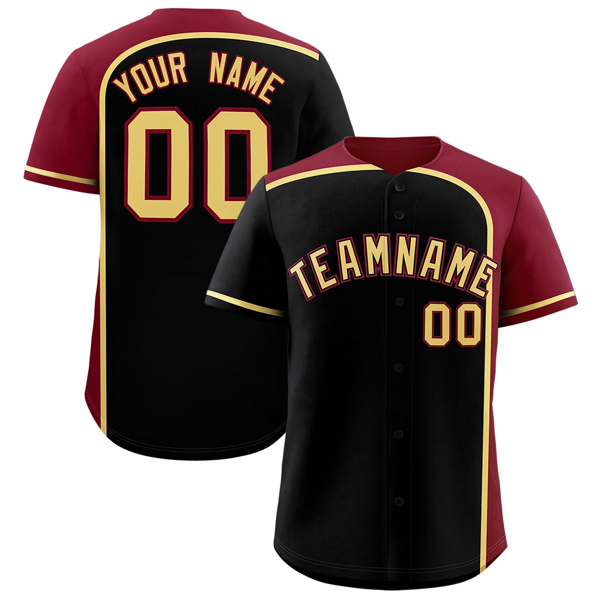 Custom Black Crimson Personalized Color Block Authentic Baseball jersey