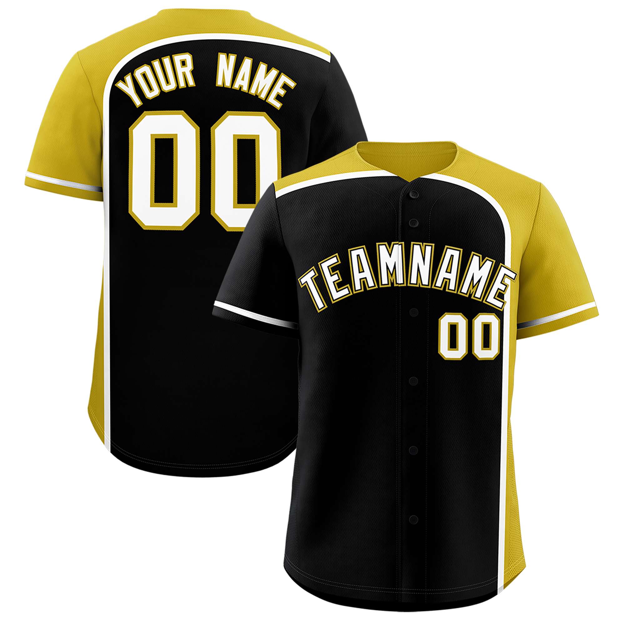 Custom Black Old Gold Personalized Color Block Authentic Baseball jersey