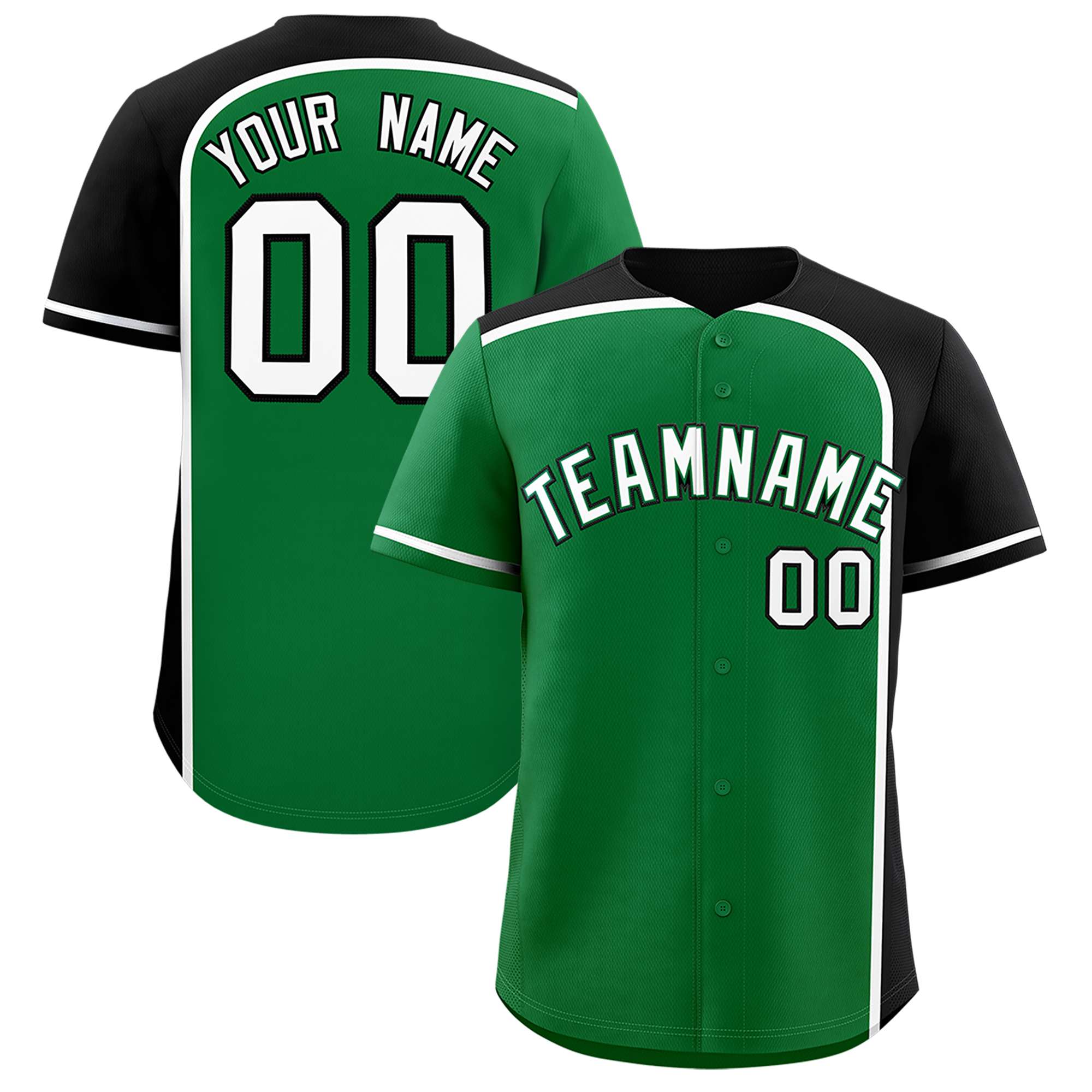 Custom Kelly Green Black Personalized Color Block Authentic Baseball jersey