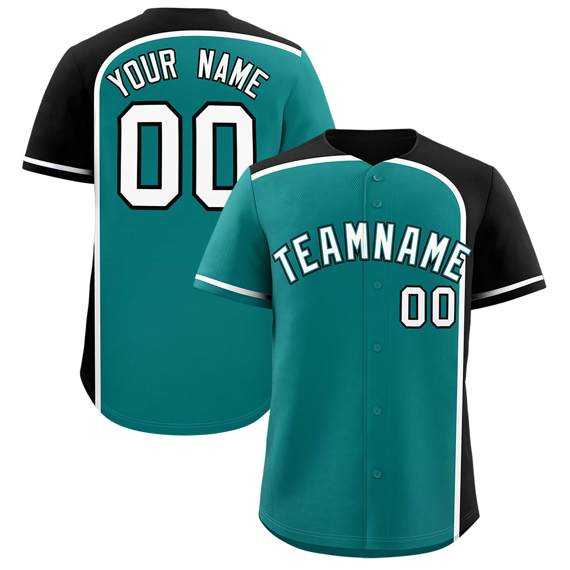 Custom Aqua Black Personalized Color Block Authentic Baseball jersey