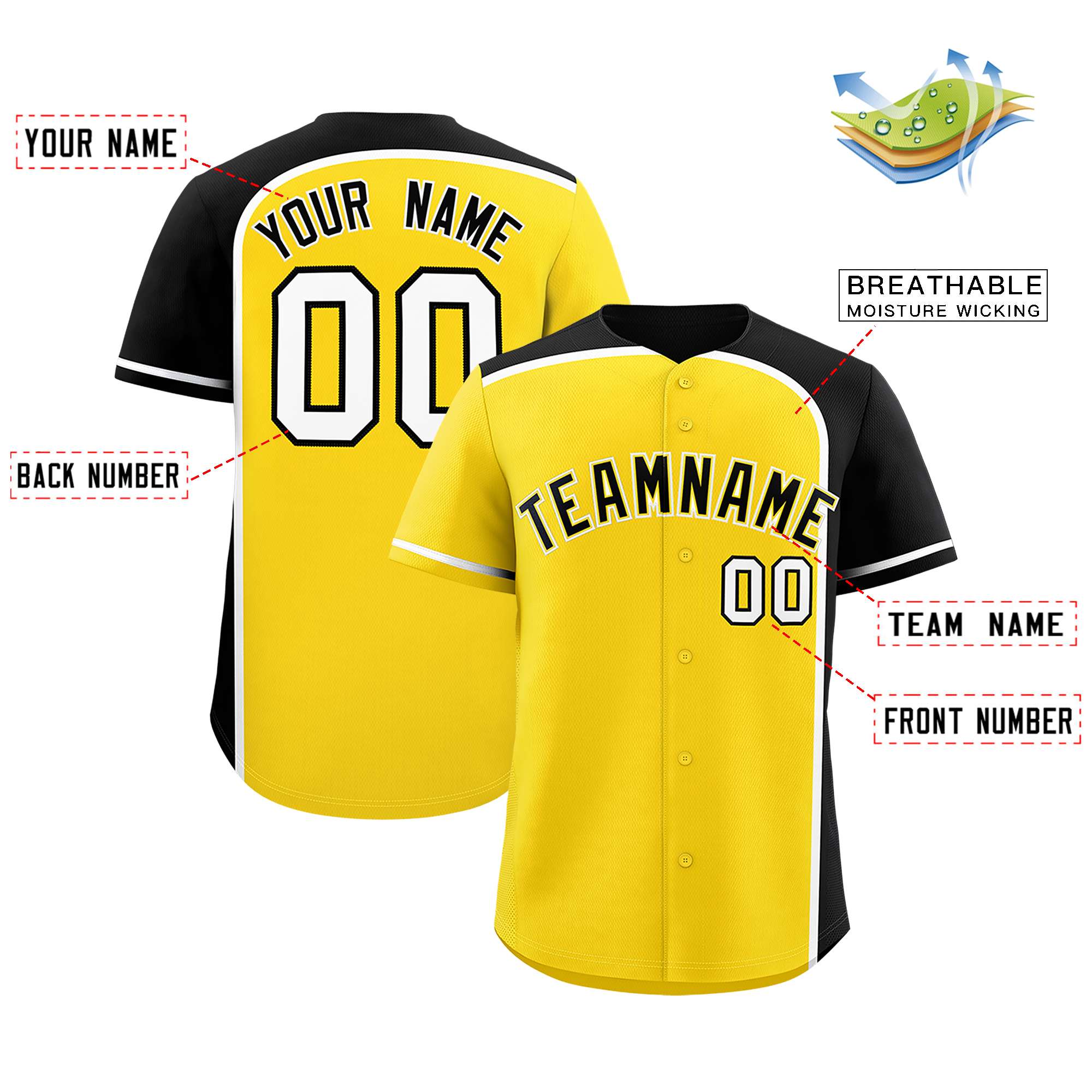 Custom Gold Black Personalized Color Block Authentic Baseball jersey