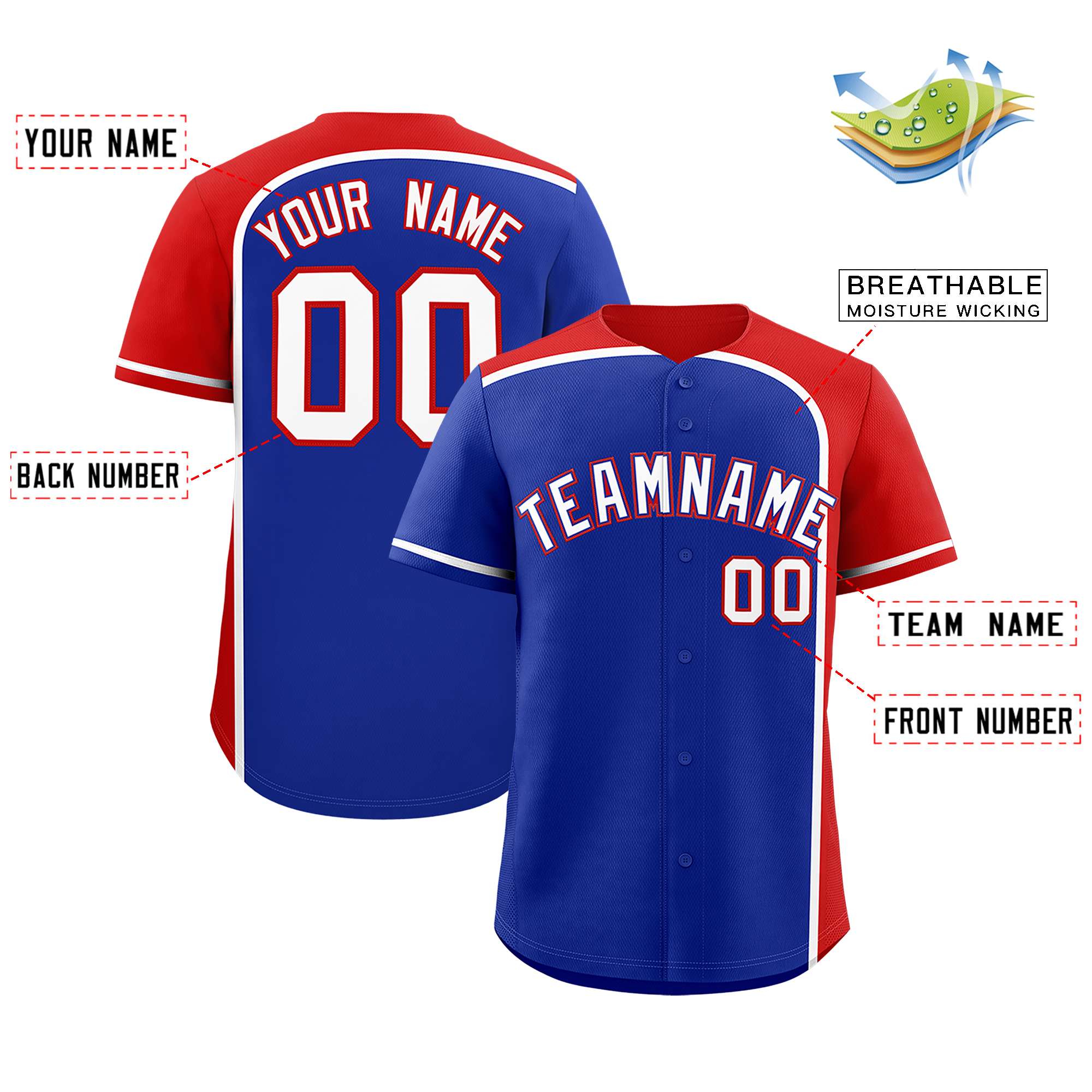 Custom Royal Red Personalized Color Block Authentic Baseball jersey