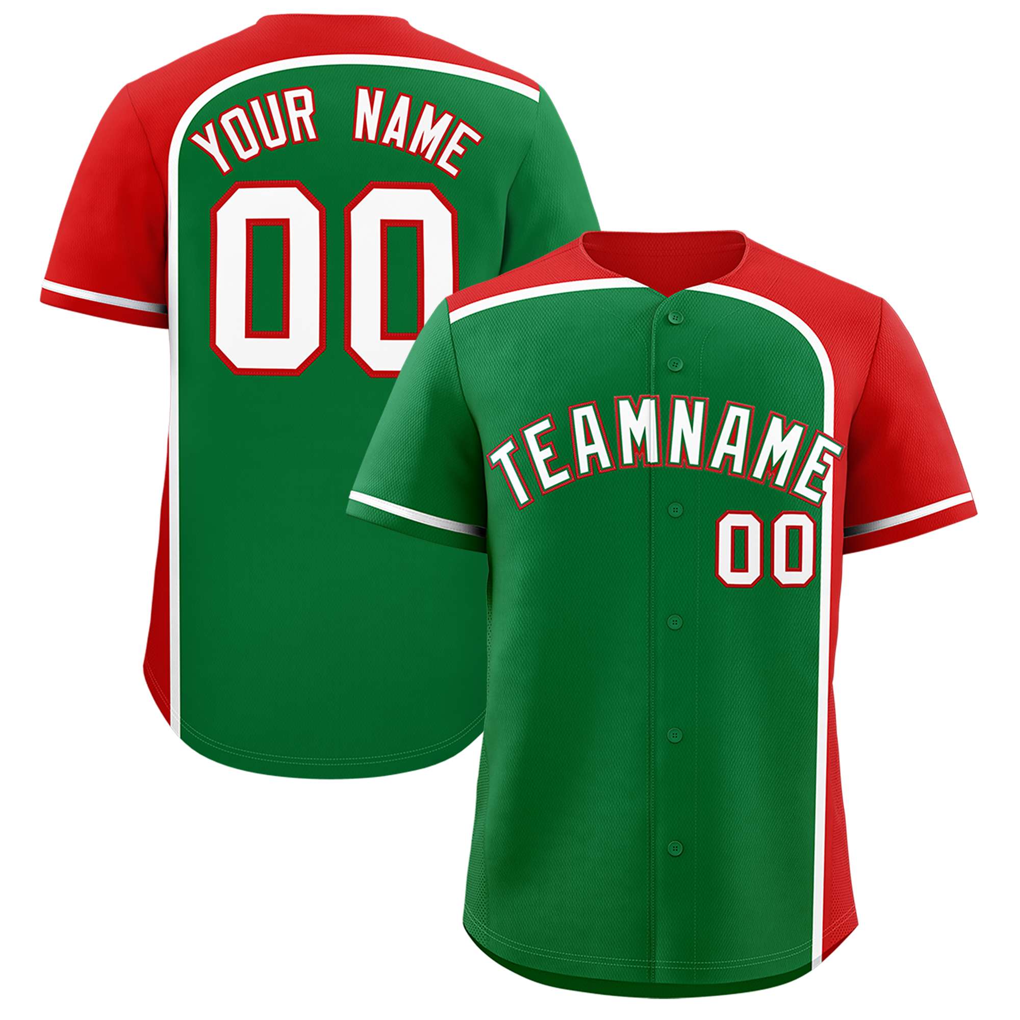 Custom Kelly Green Red Personalized Color Block Authentic Baseball jersey