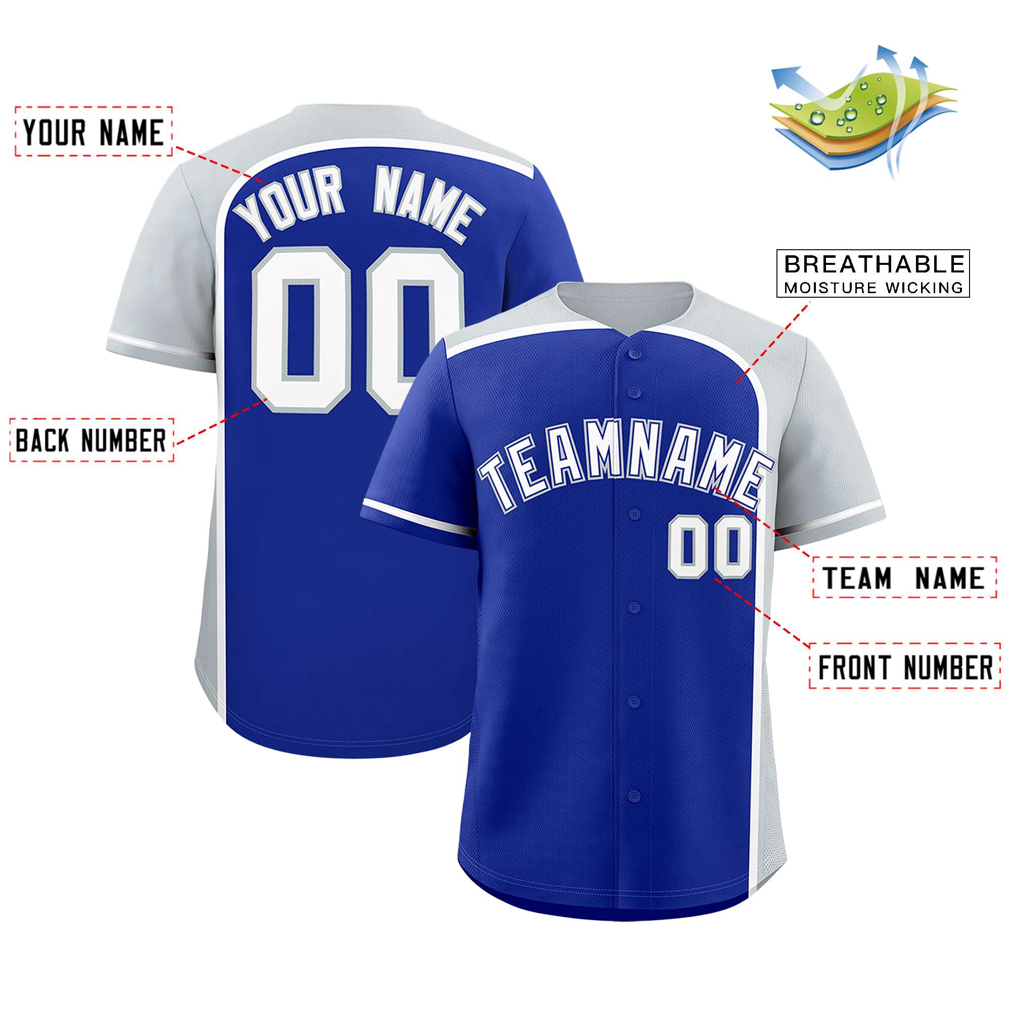 Custom Royal Silver Personalized Color Block Authentic Baseball jersey