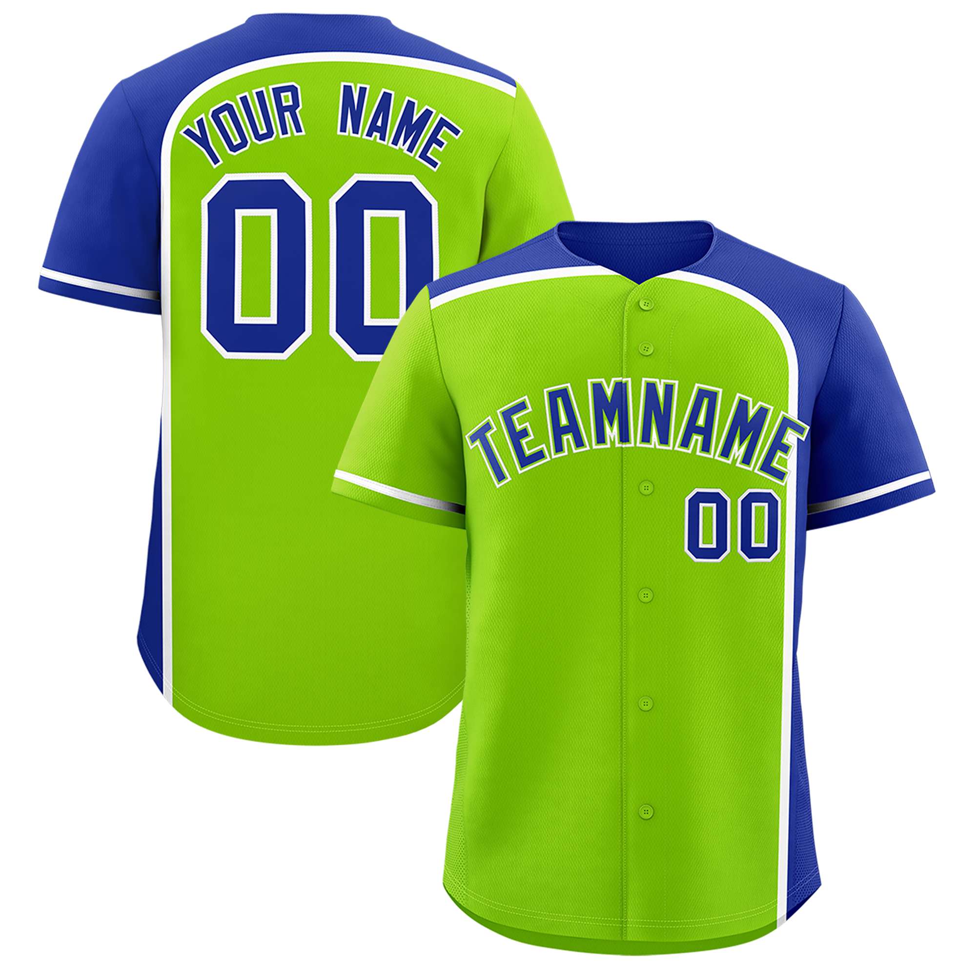 Custom Neon Green Royal Personalized Color Block Authentic Baseball jersey