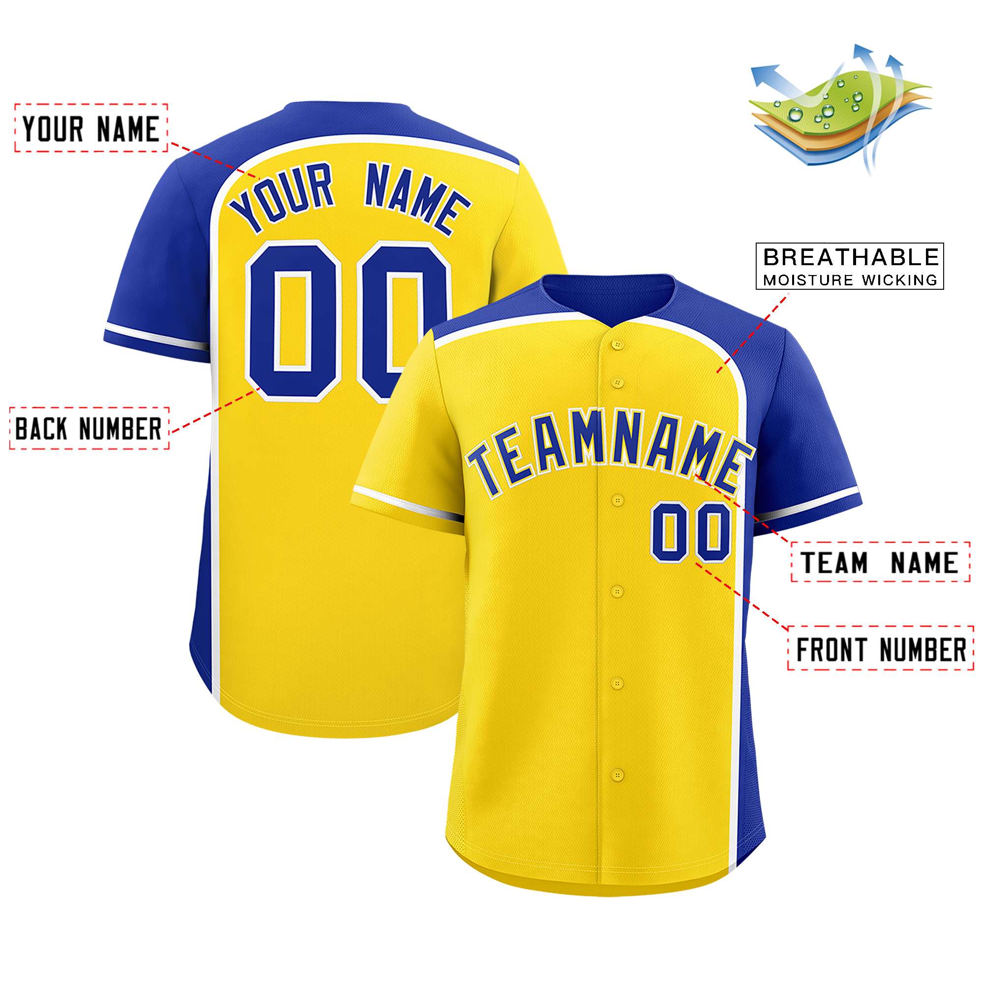 Custom Gold Royal Personalized Color Block Authentic Baseball jersey