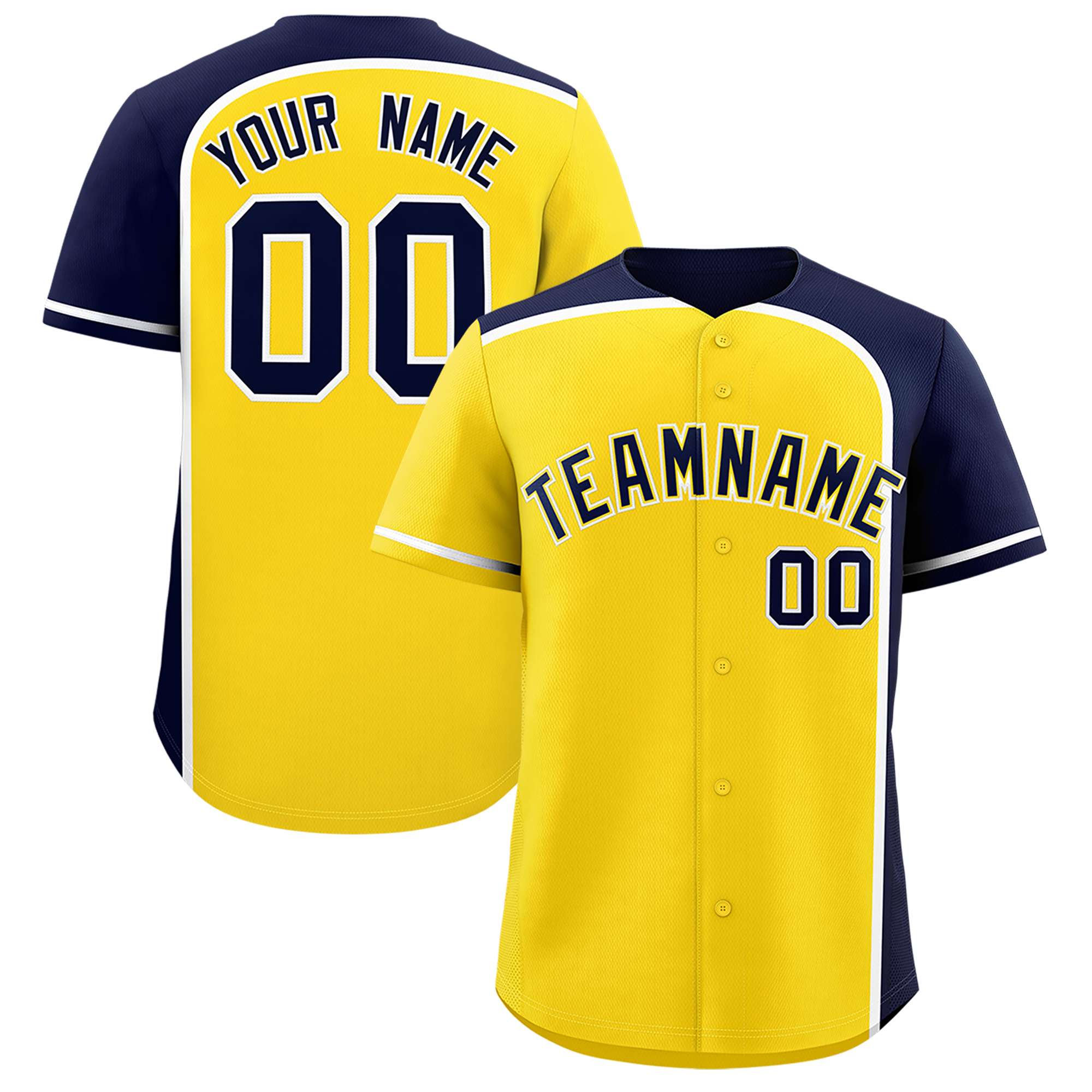 Custom Gold Navy Personalized Color Block Authentic Baseball jersey