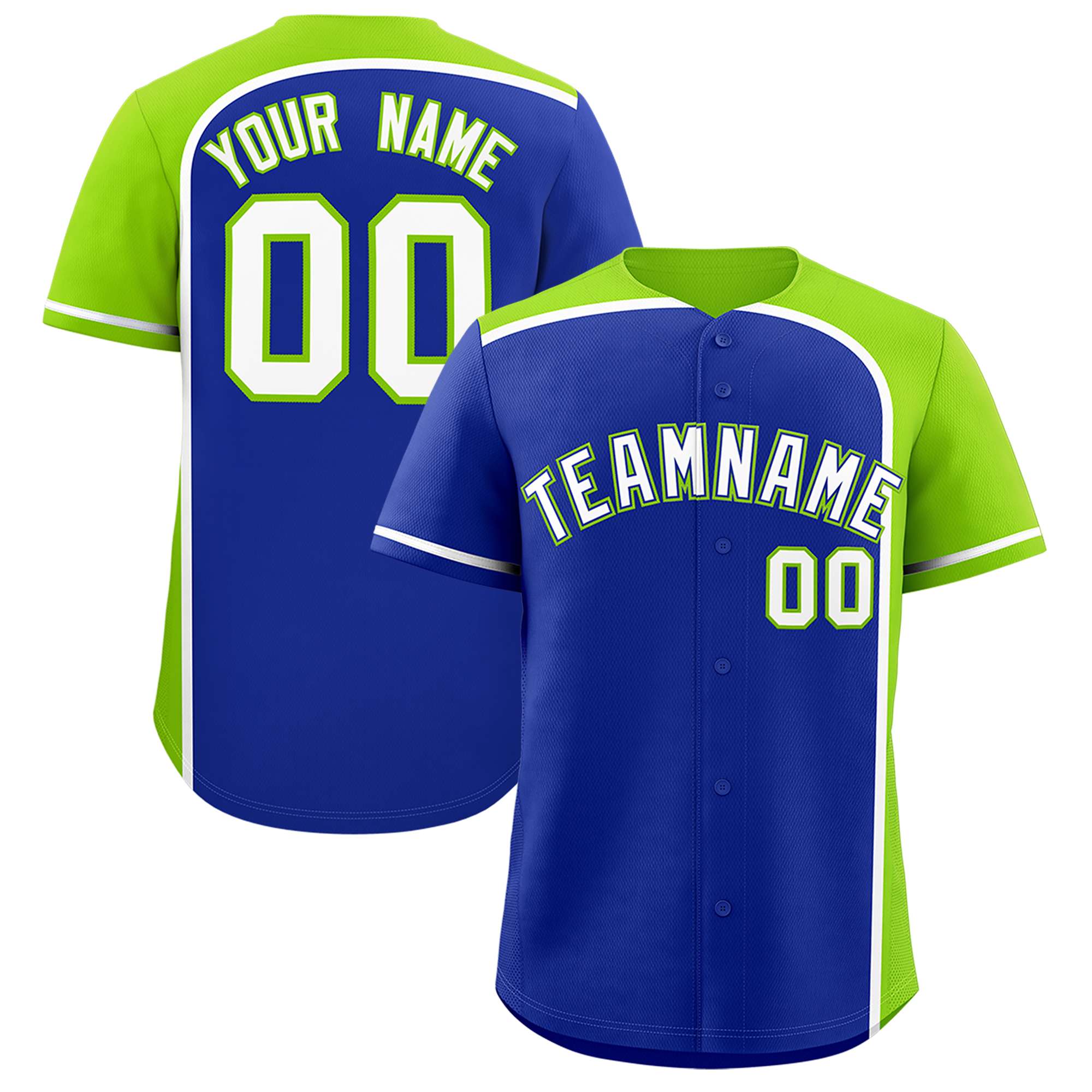 Custom Royal Neon Green Personalized Color Block Authentic Baseball jersey