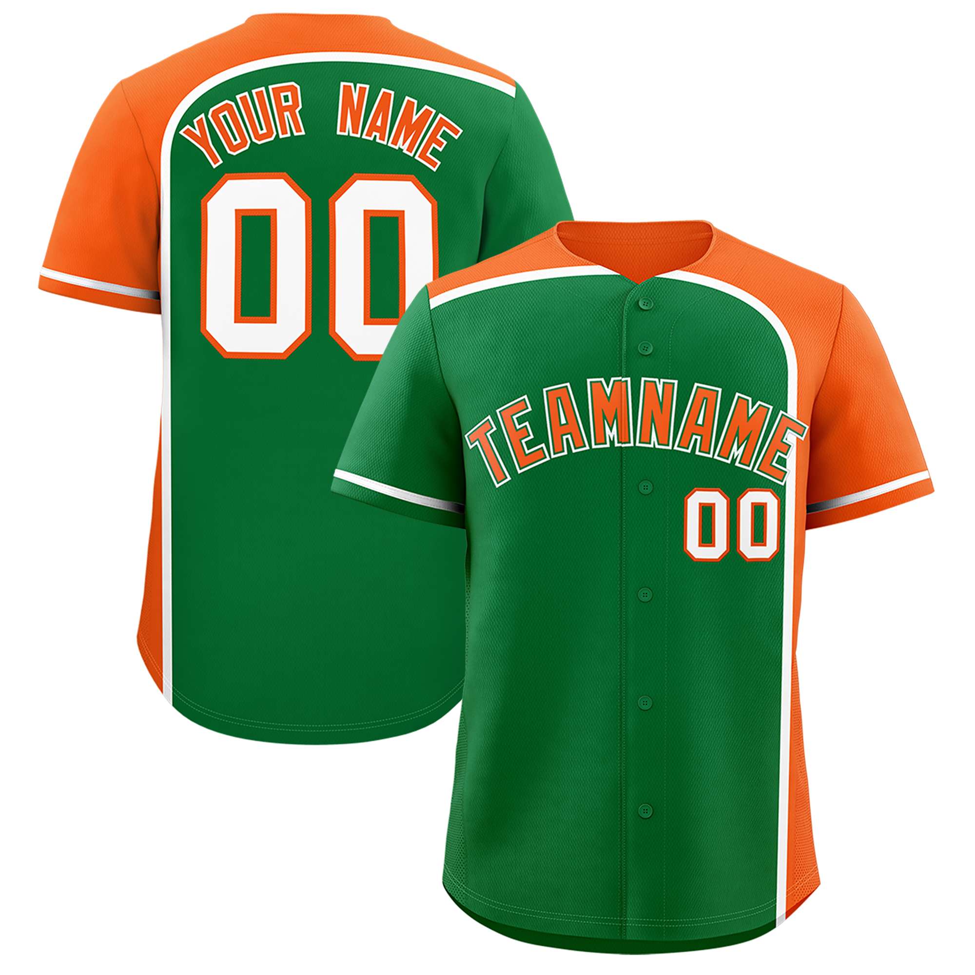 Custom Kelly Green Orange Personalized Color Block Authentic Baseball jersey