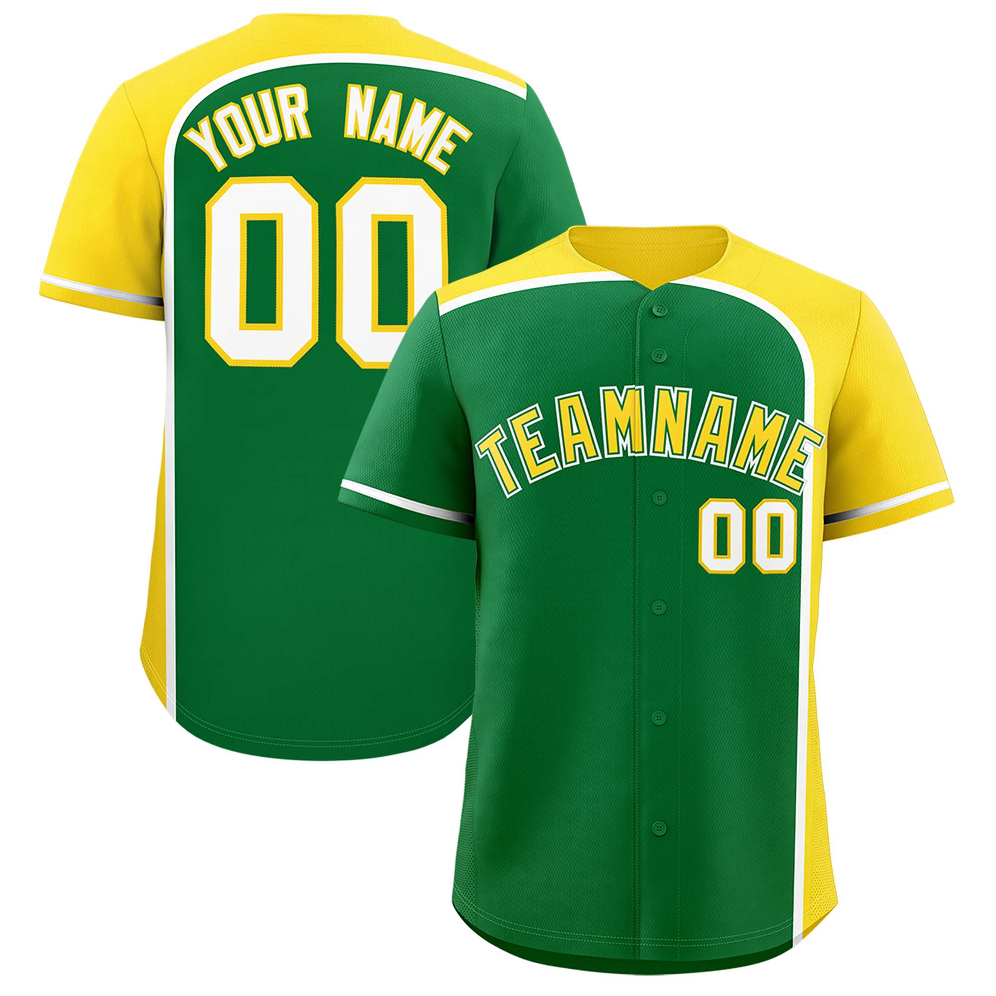 Custom Kelly Green Gold Personalized Color Block Authentic Baseball jersey