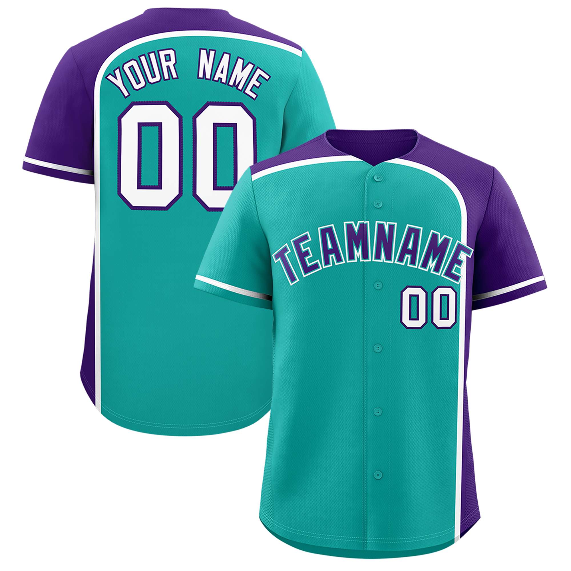 Custom Aqua Purple Personalized Color Block Authentic Baseball jersey