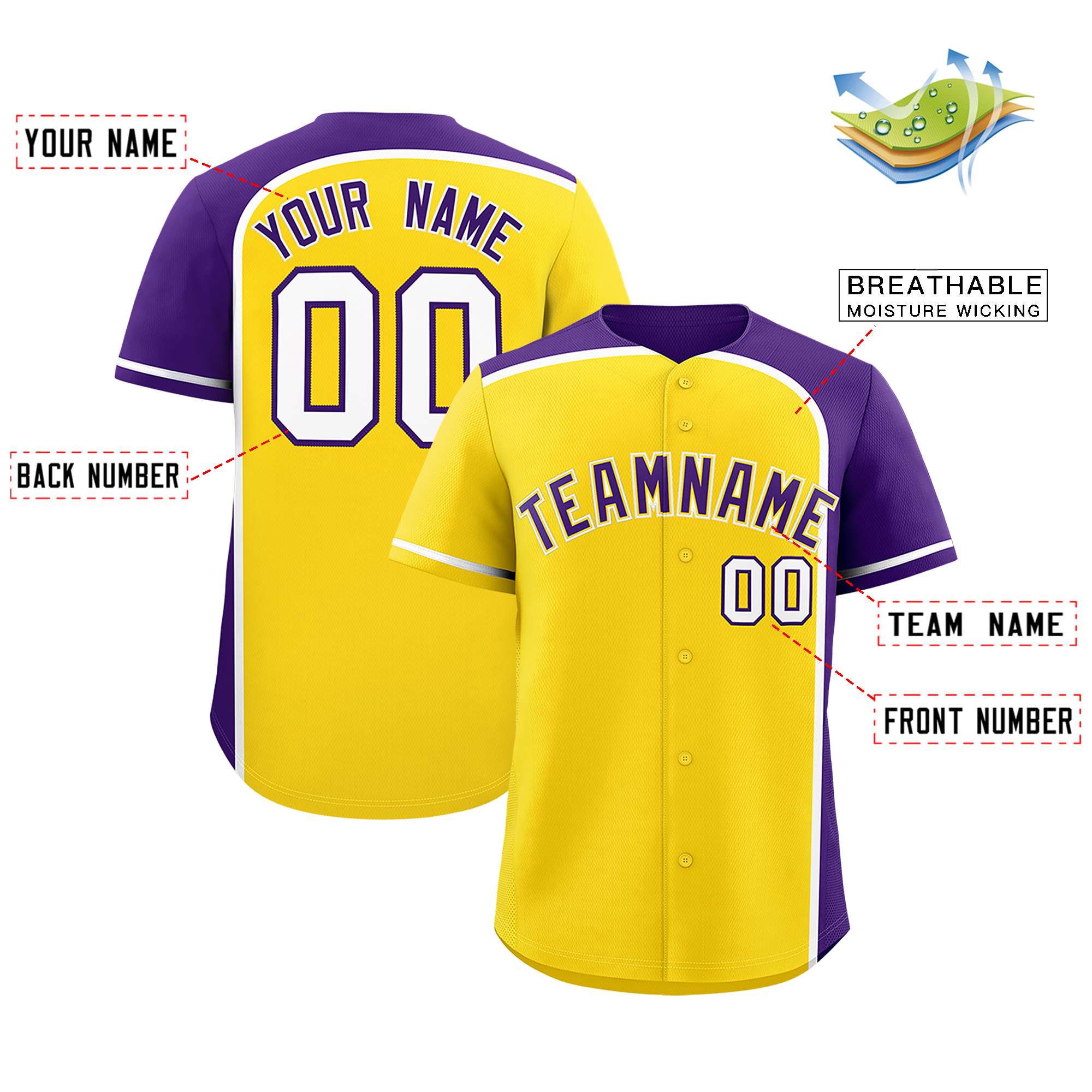 Custom Gold Purple Personalized Color Block Authentic Baseball jersey