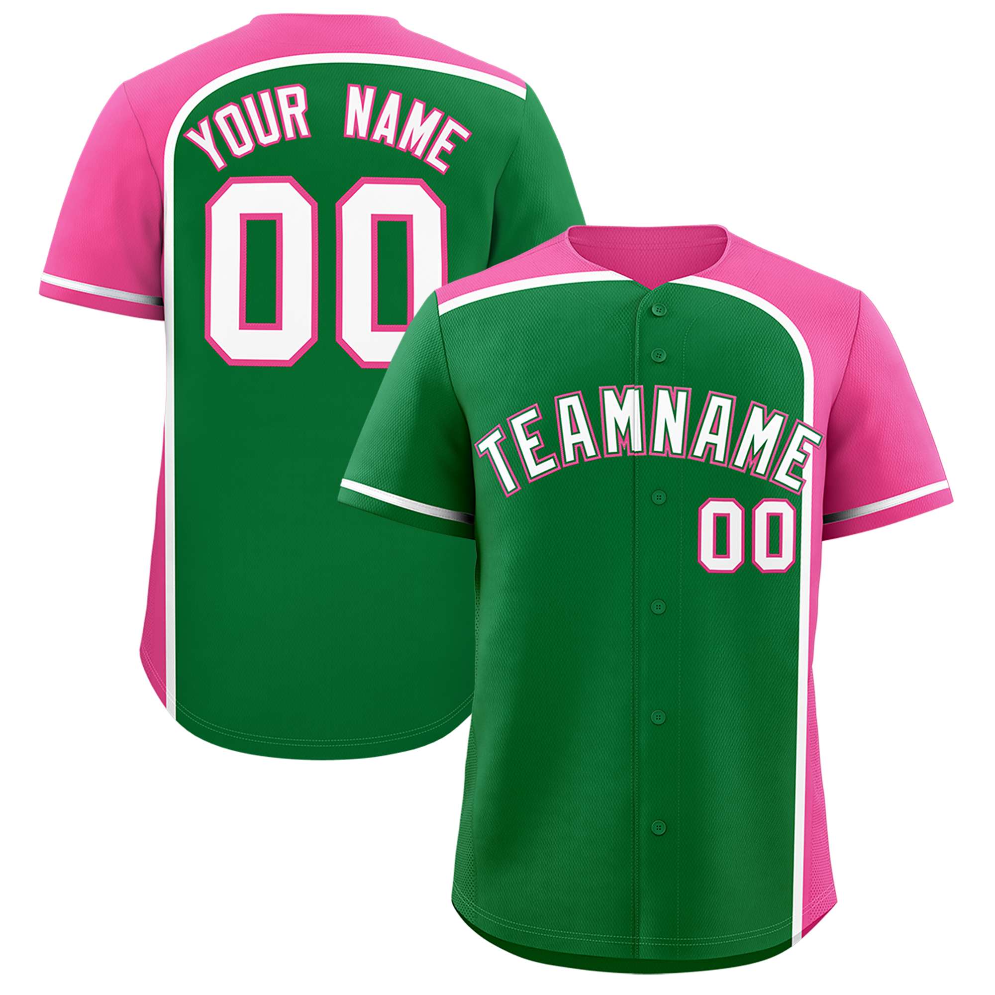 Custom Kelly Green Pink Personalized Color Block Authentic Baseball jersey