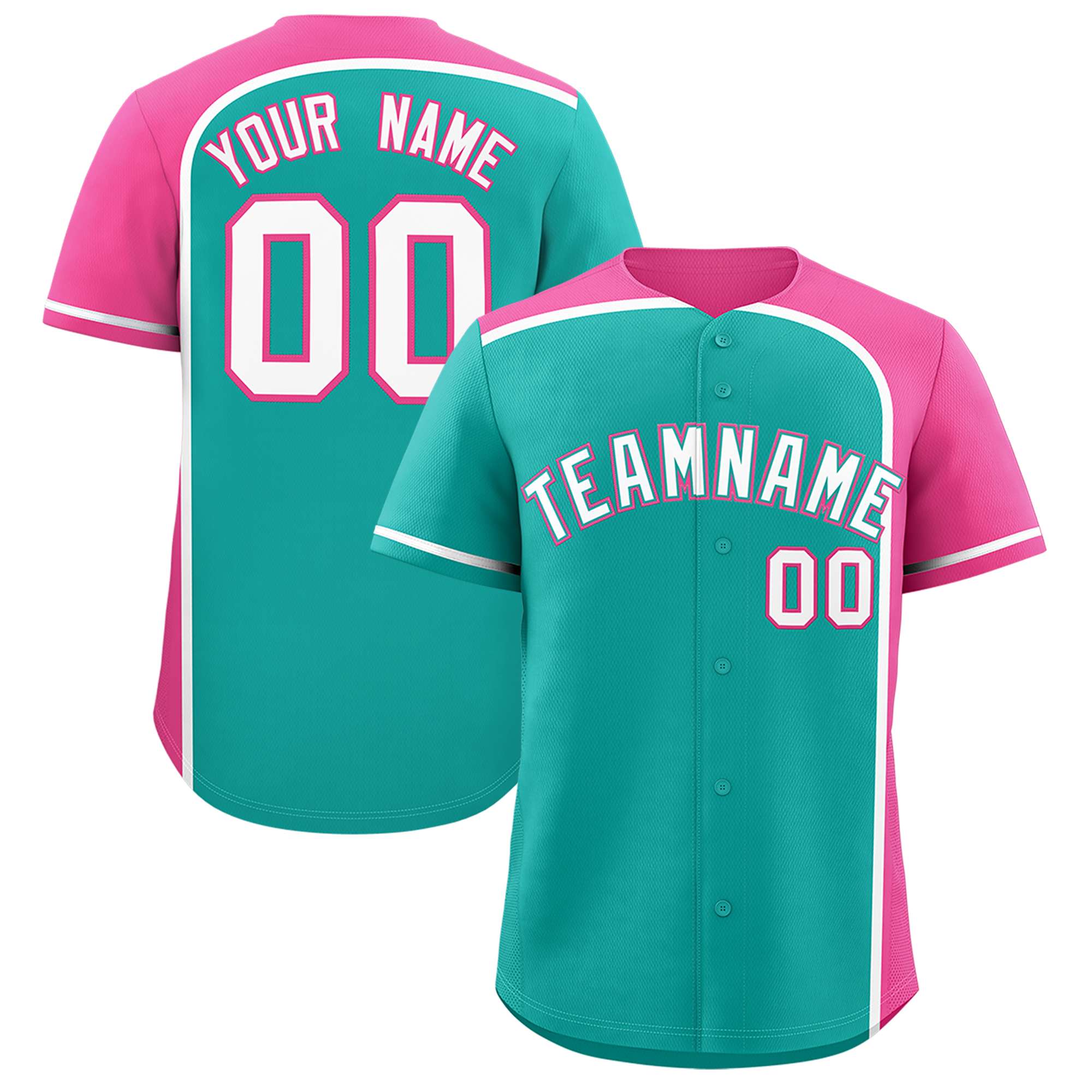 Custom Aqua Pink Personalized Color Block Authentic Baseball jersey