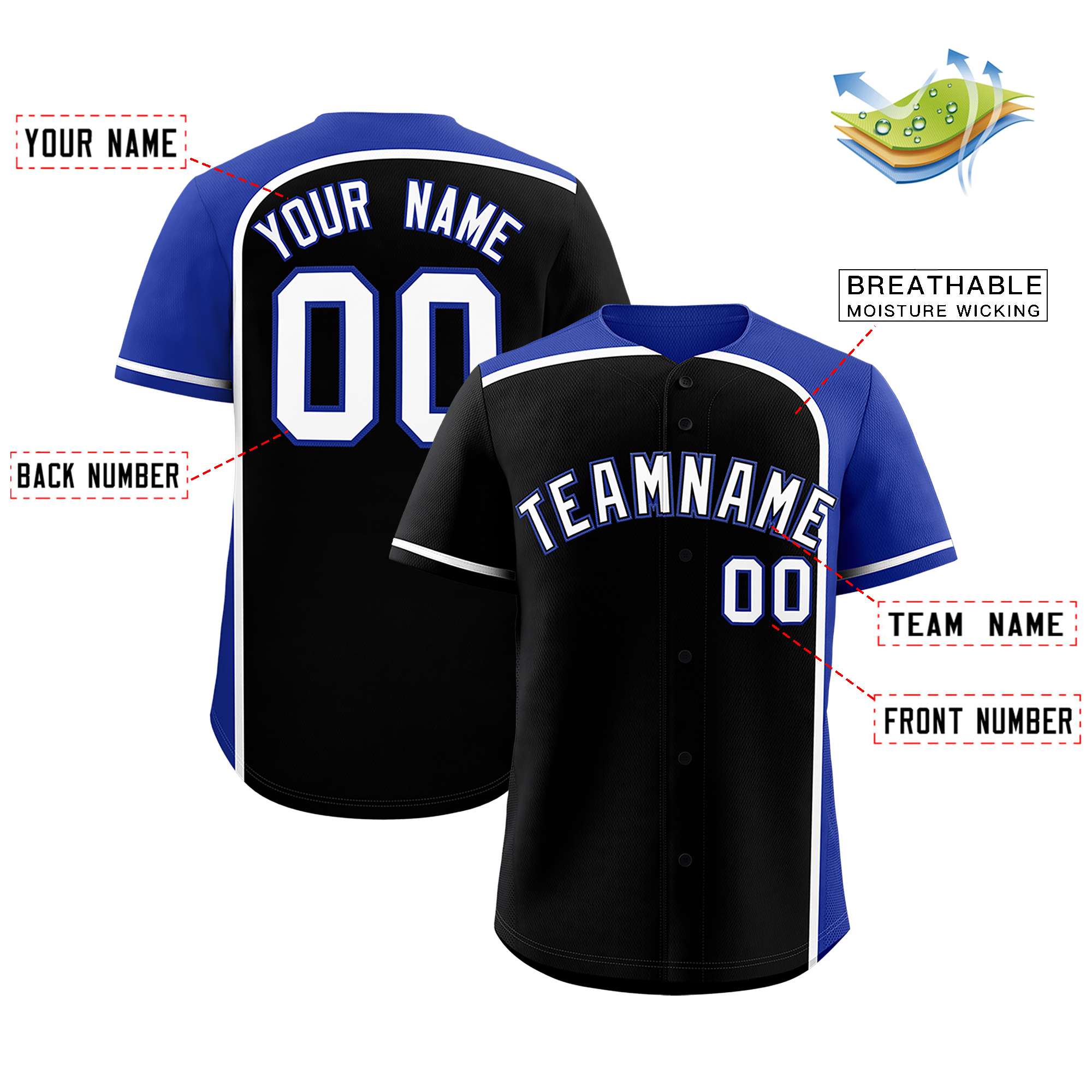 Custom Black Royal Personalized Color Block Authentic Baseball jersey