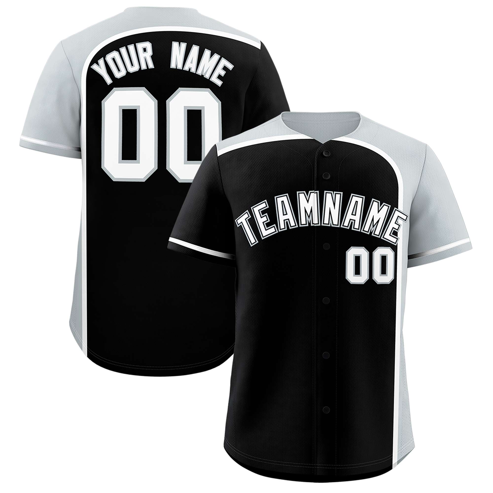 Custom Black Silver Personalized Color Block Authentic Baseball jersey