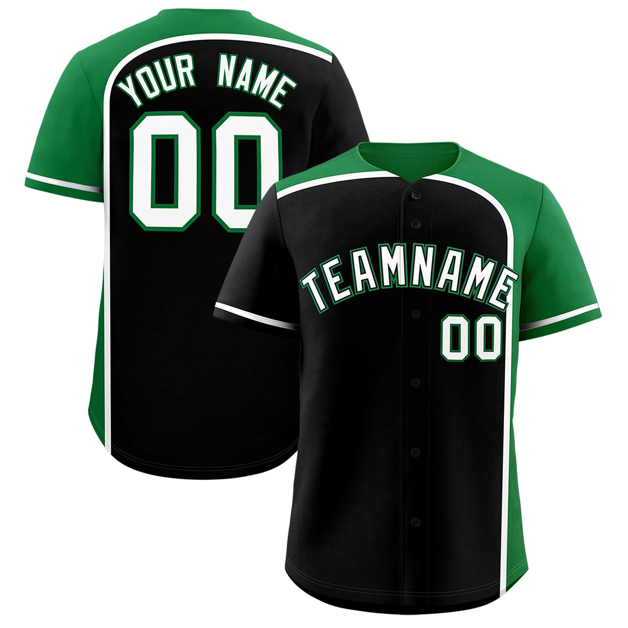 Custom Black Kelly Green Personalized Color Block Authentic Baseball jersey