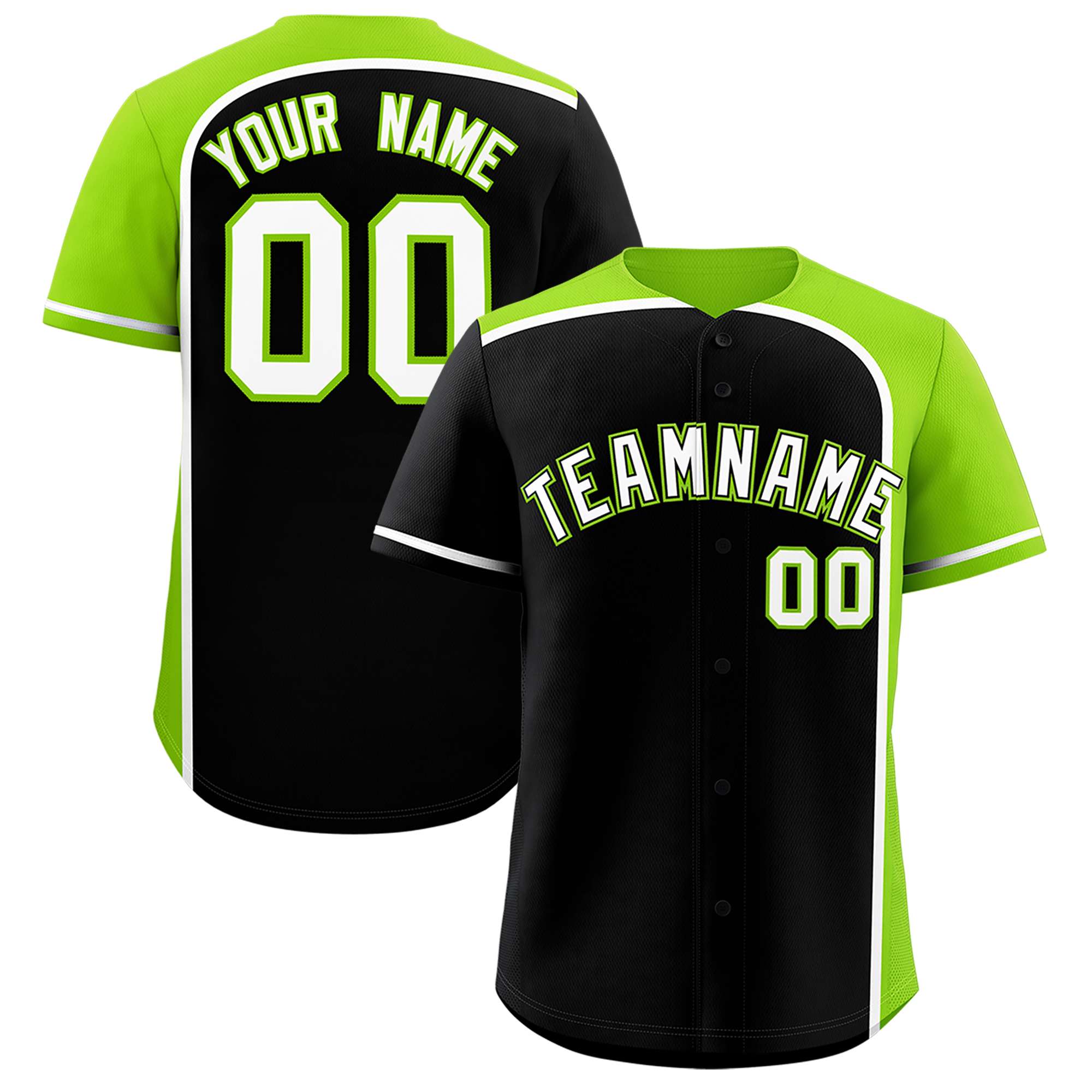 Custom Black Neon Green Personalized Color Block Authentic Baseball jersey