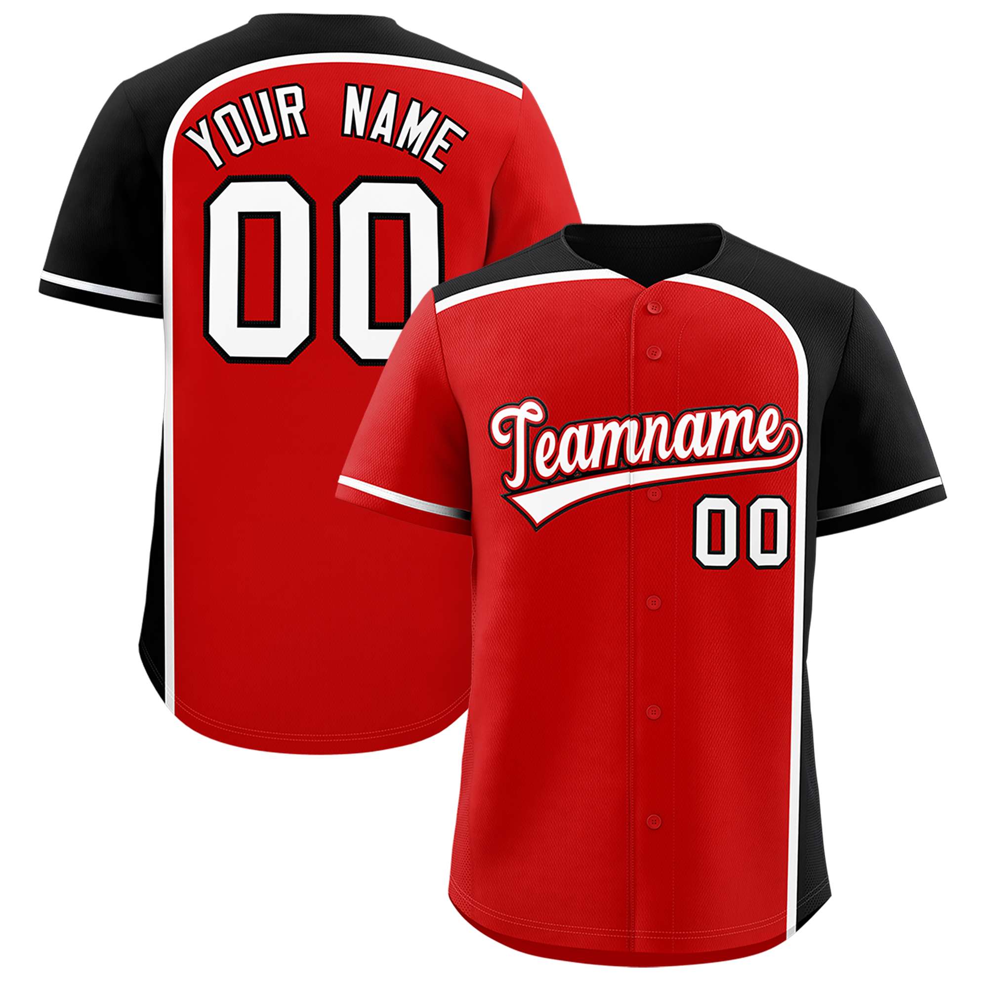 Custom Red Black Personalized Color Block Authentic Baseball jersey