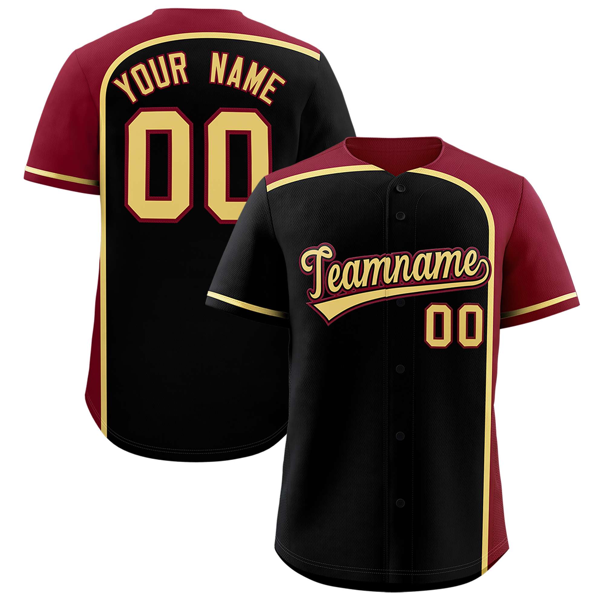 Custom Black Crimson Personalized Color Block Authentic Baseball jersey