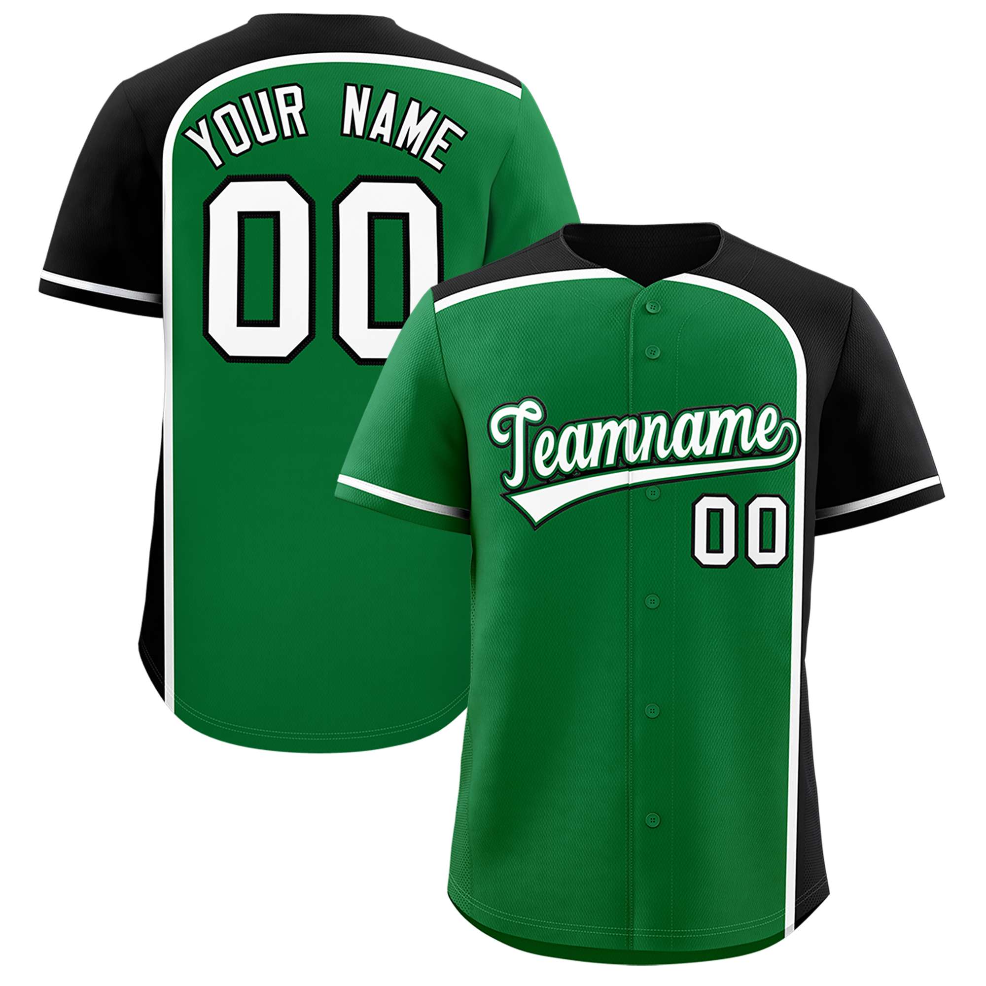 Custom Kelly Green Black Personalized Color Block Authentic Baseball jersey