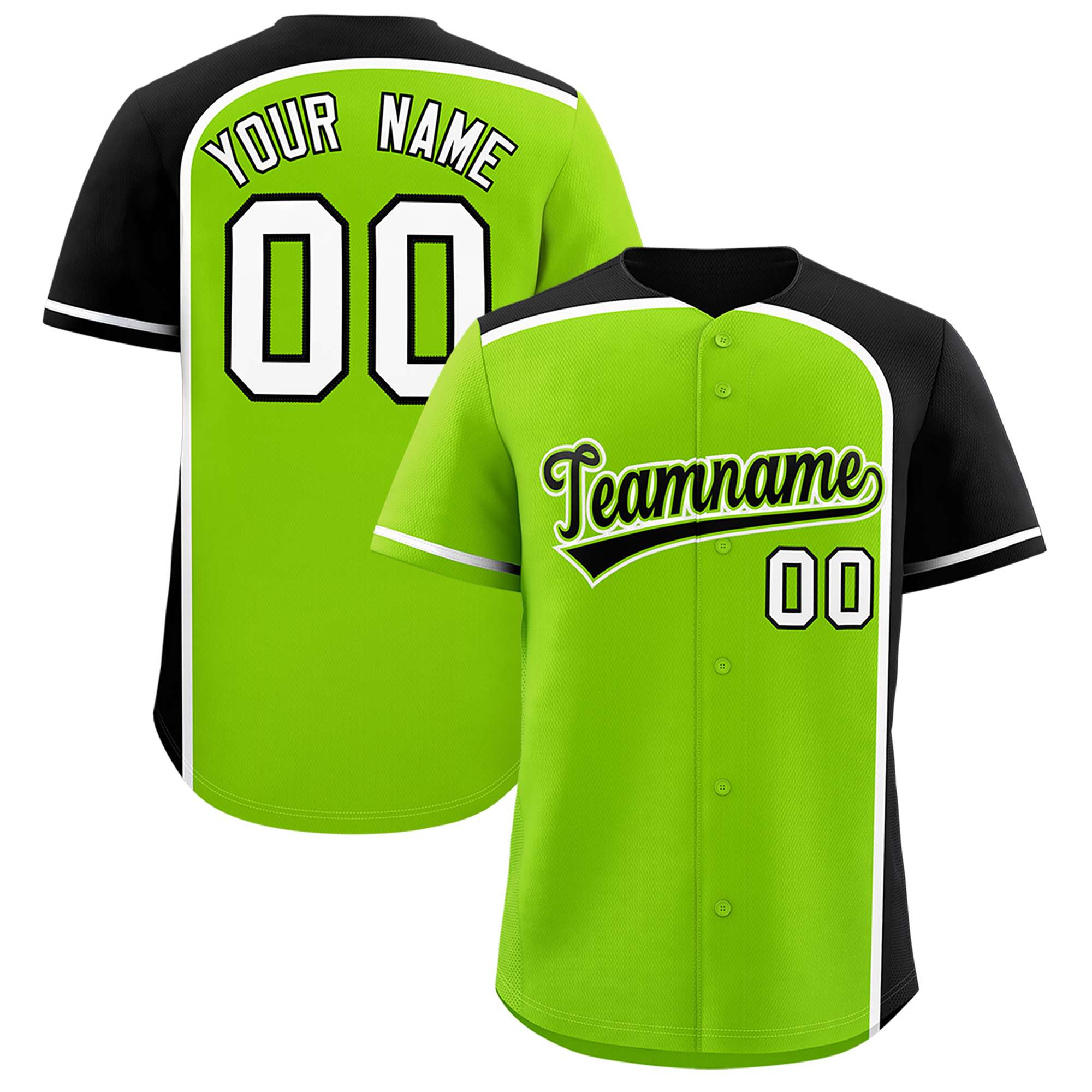 Custom Neon Green Black Personalized Color Block Authentic Baseball jersey