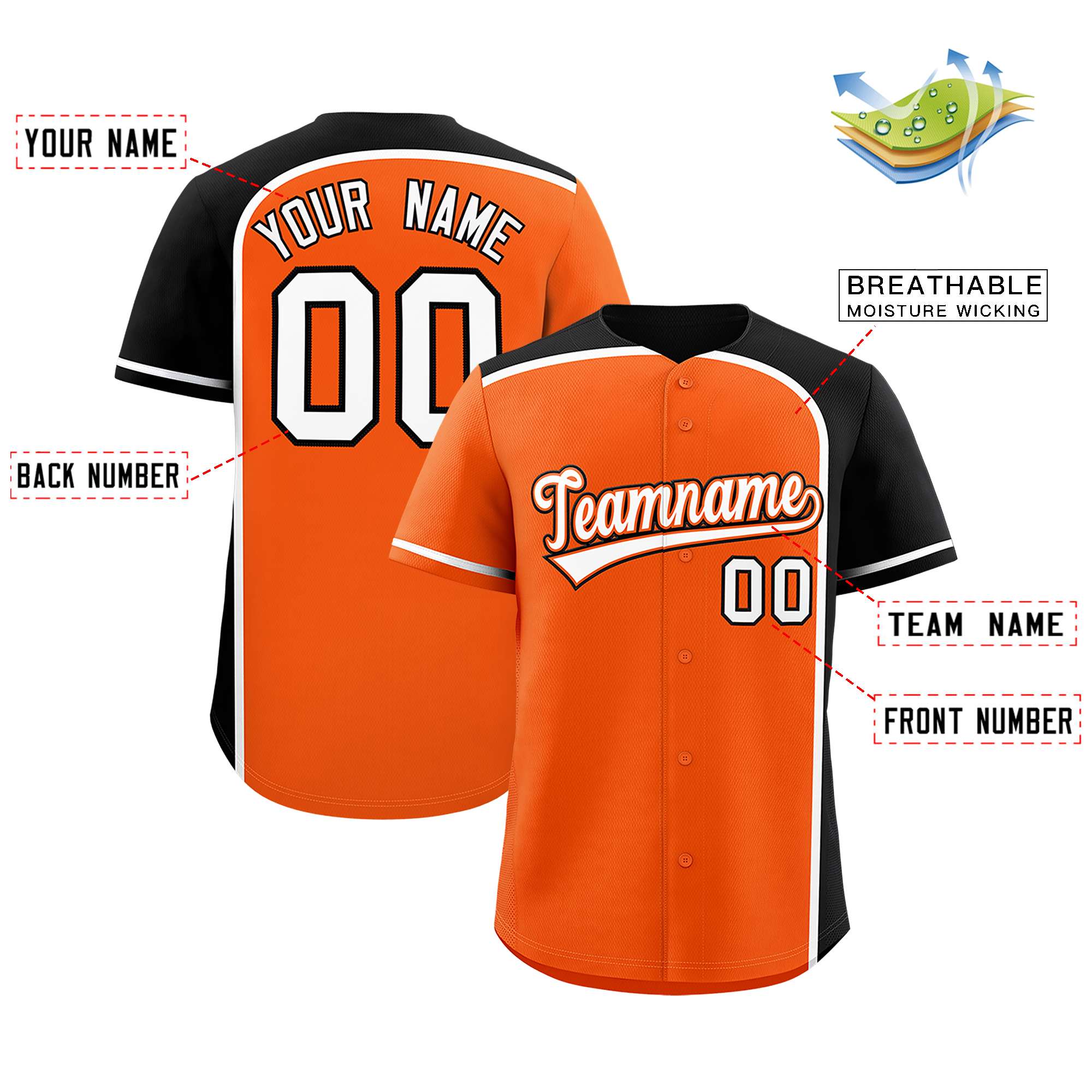 Custom Orange Black Personalized Color Block Authentic Baseball jersey