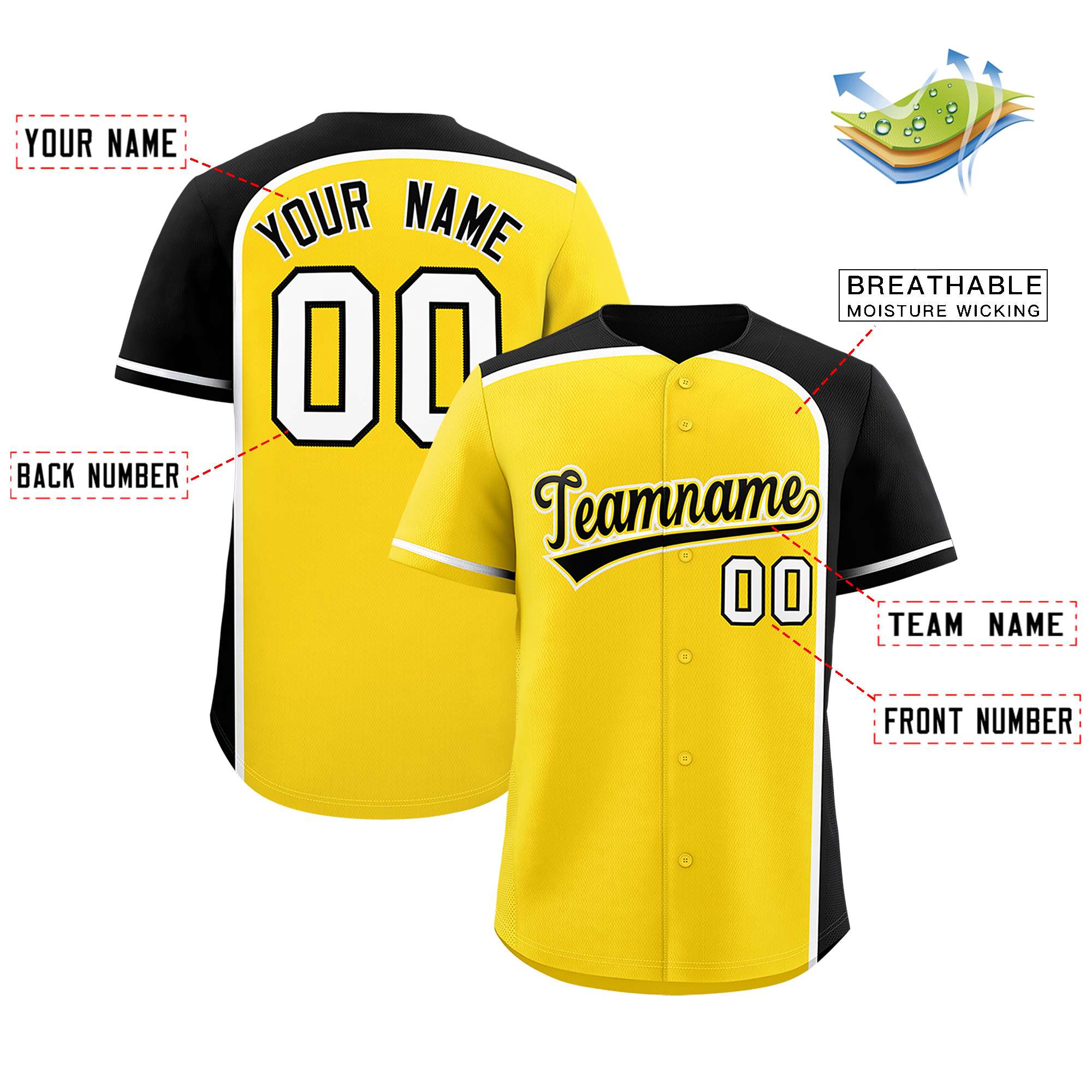 Custom Gold Black Personalized Color Block Authentic Baseball jersey