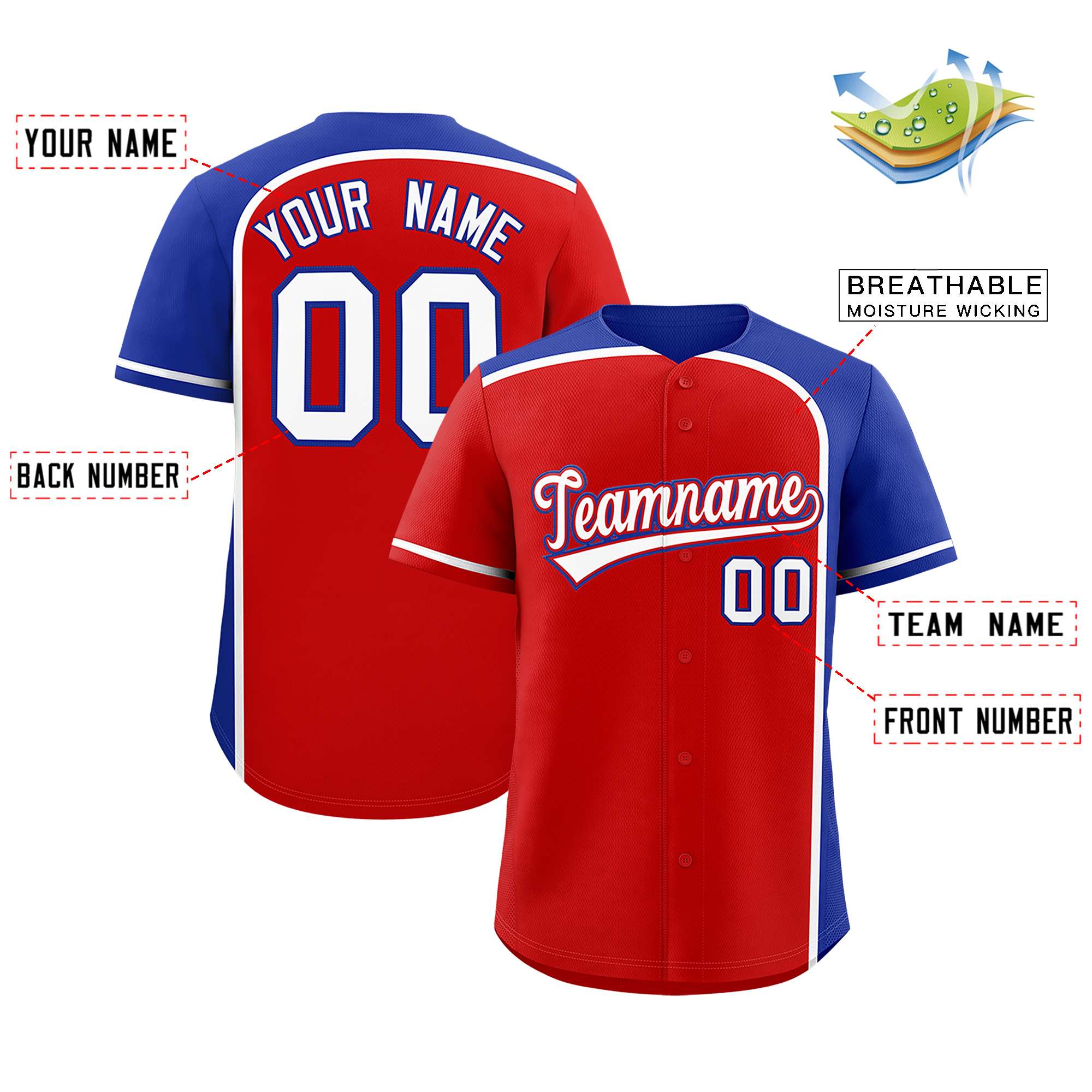 Custom Red Royal Personalized Color Block Authentic Baseball jersey