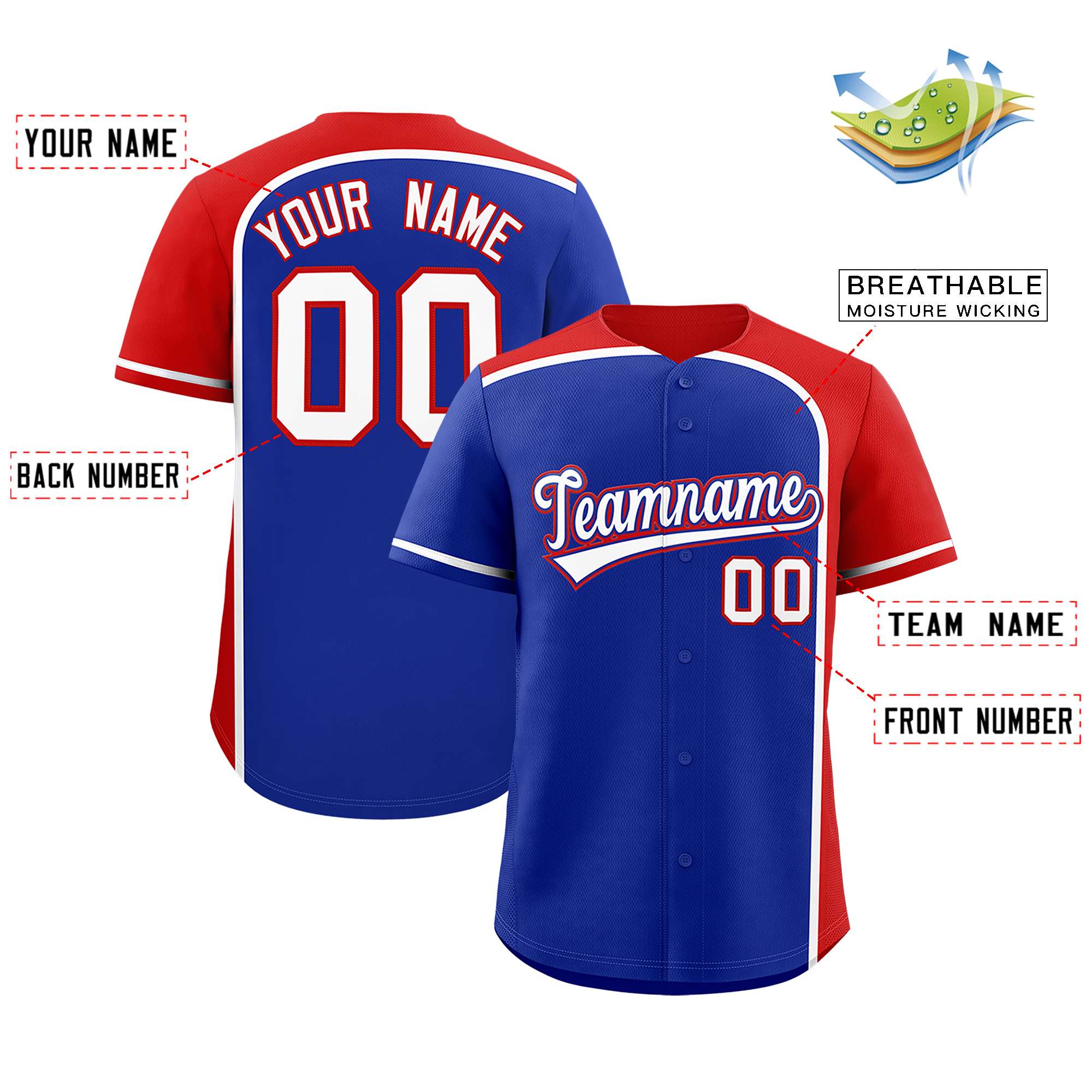 Custom Royal Red Personalized Color Block Authentic Baseball jersey