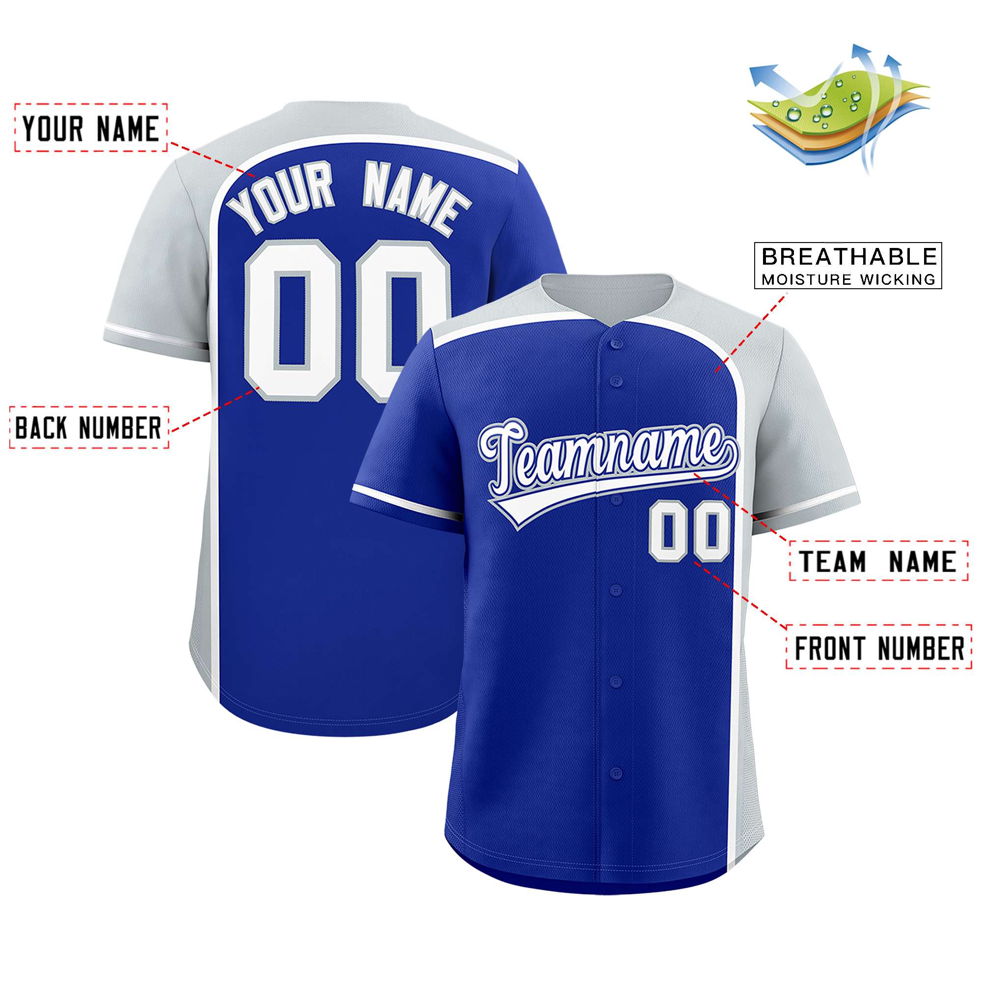 Custom Royal Silver Personalized Color Block Authentic Baseball jersey