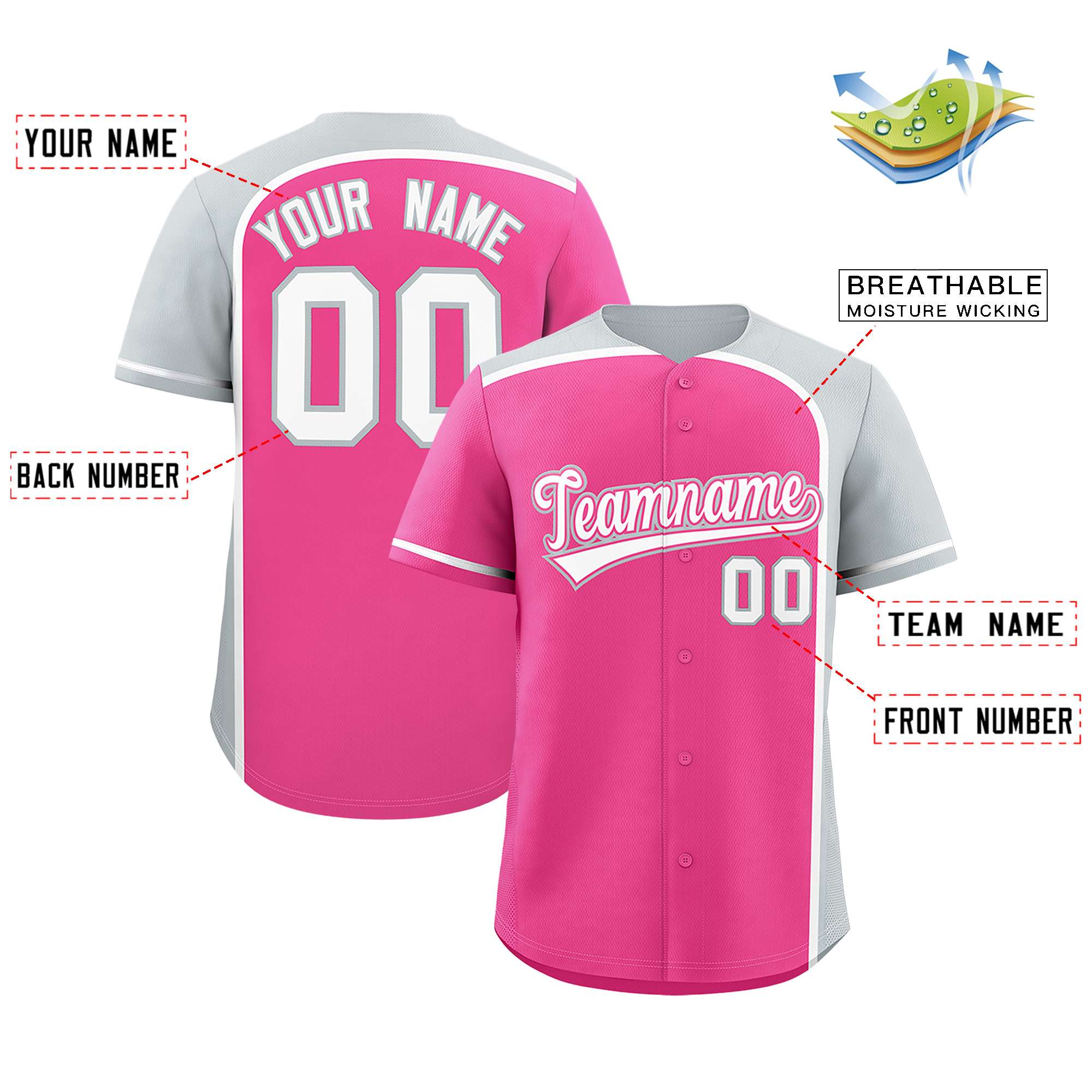 Custom Pink Silver Personalized Color Block Authentic Baseball jersey