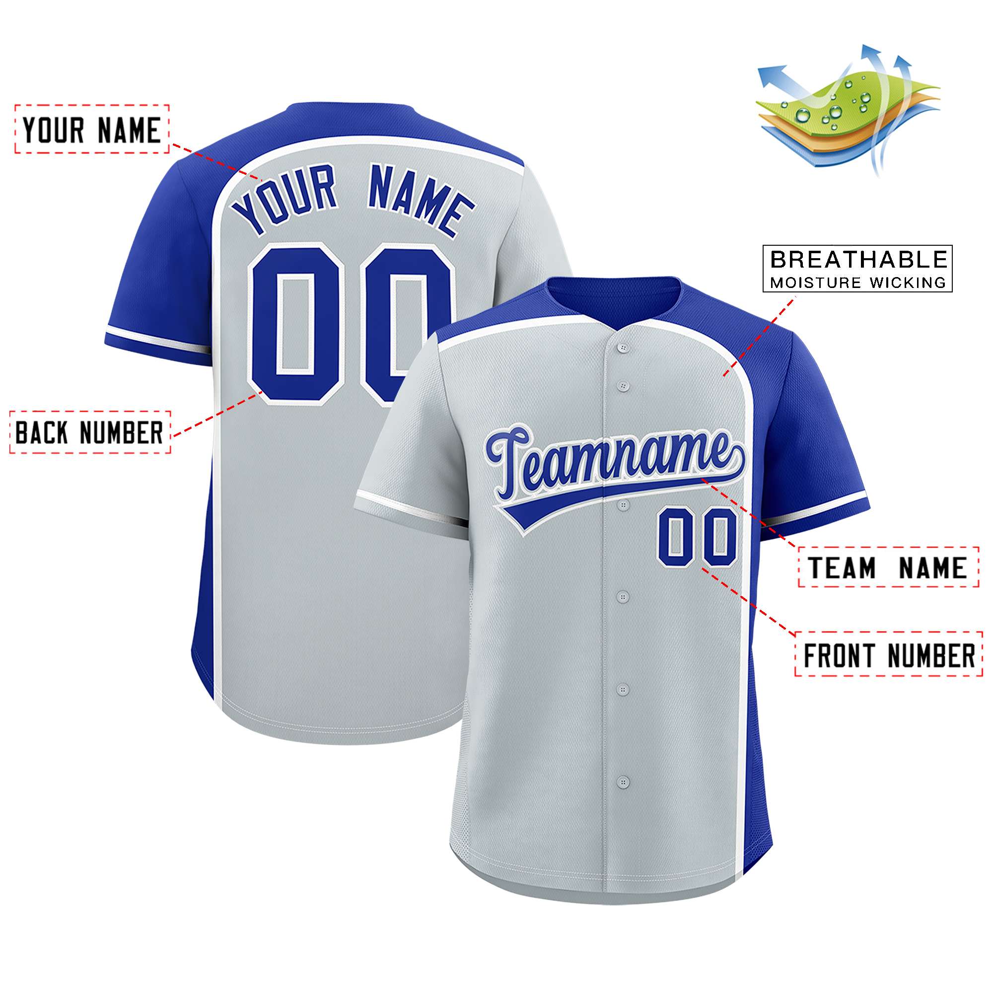 Custom Silver Royal Personalized Color Block Authentic Baseball jersey