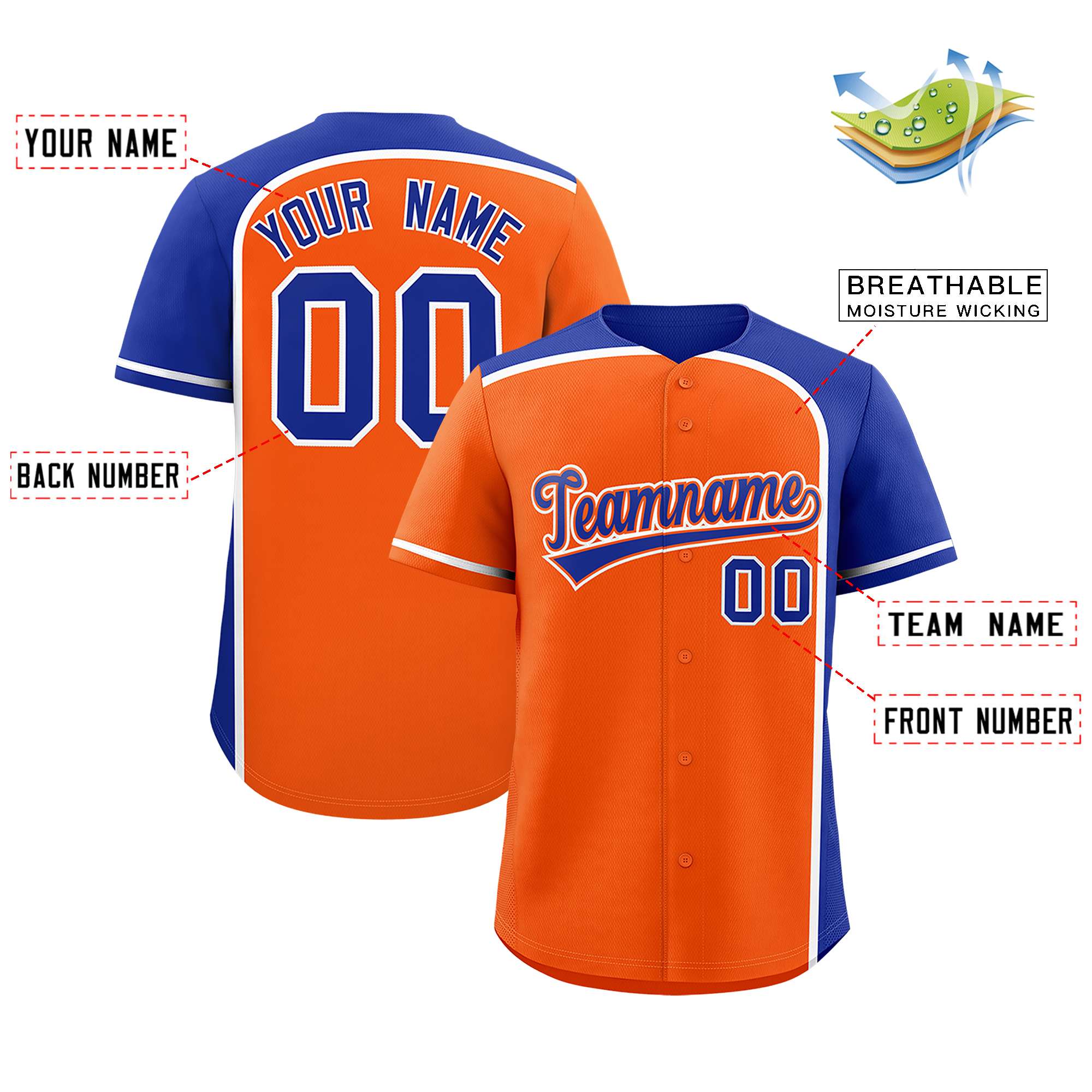 Custom Orange Royal Personalized Color Block Authentic Baseball jersey