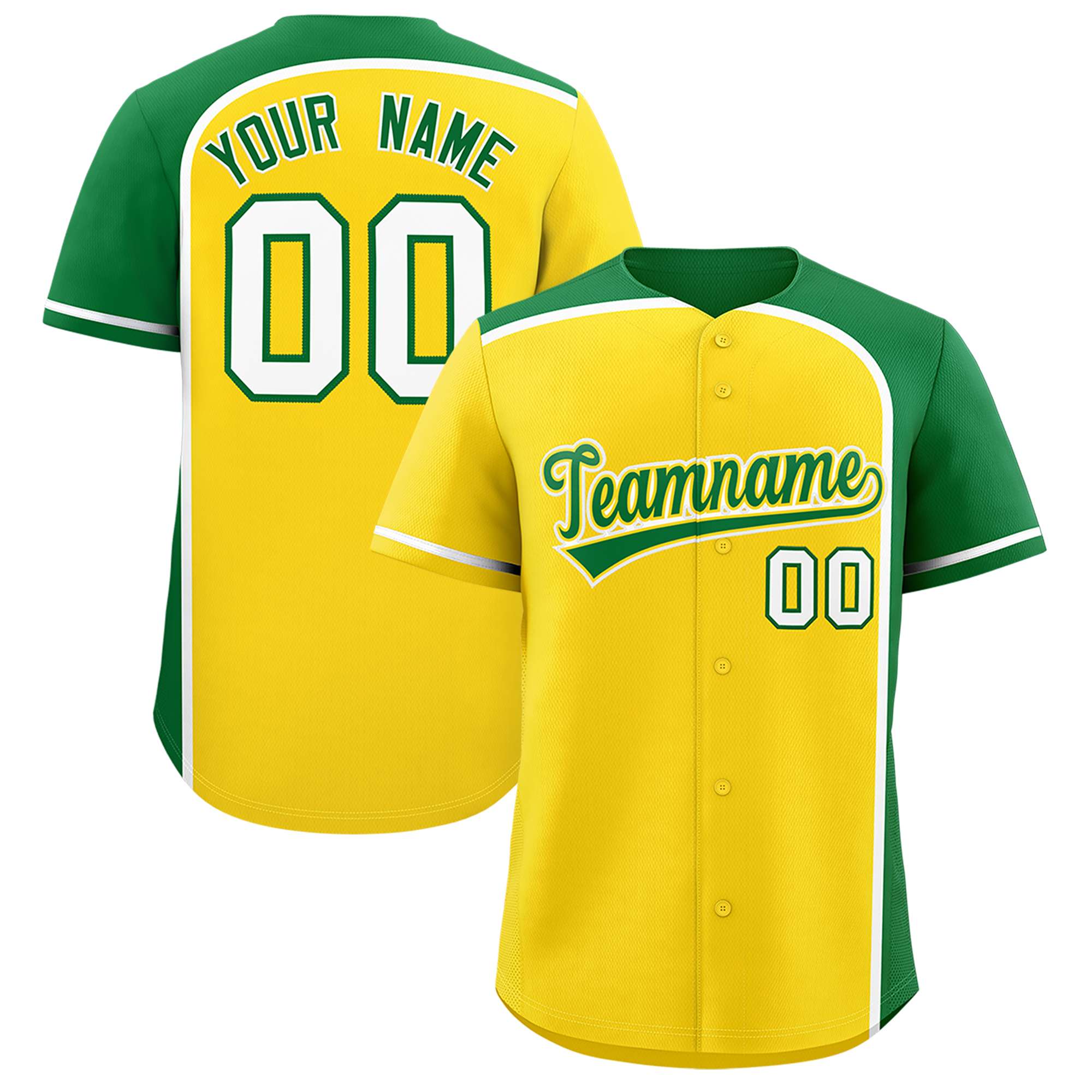 Custom Gold Kelly Green Personalized Color Block Authentic Baseball jersey